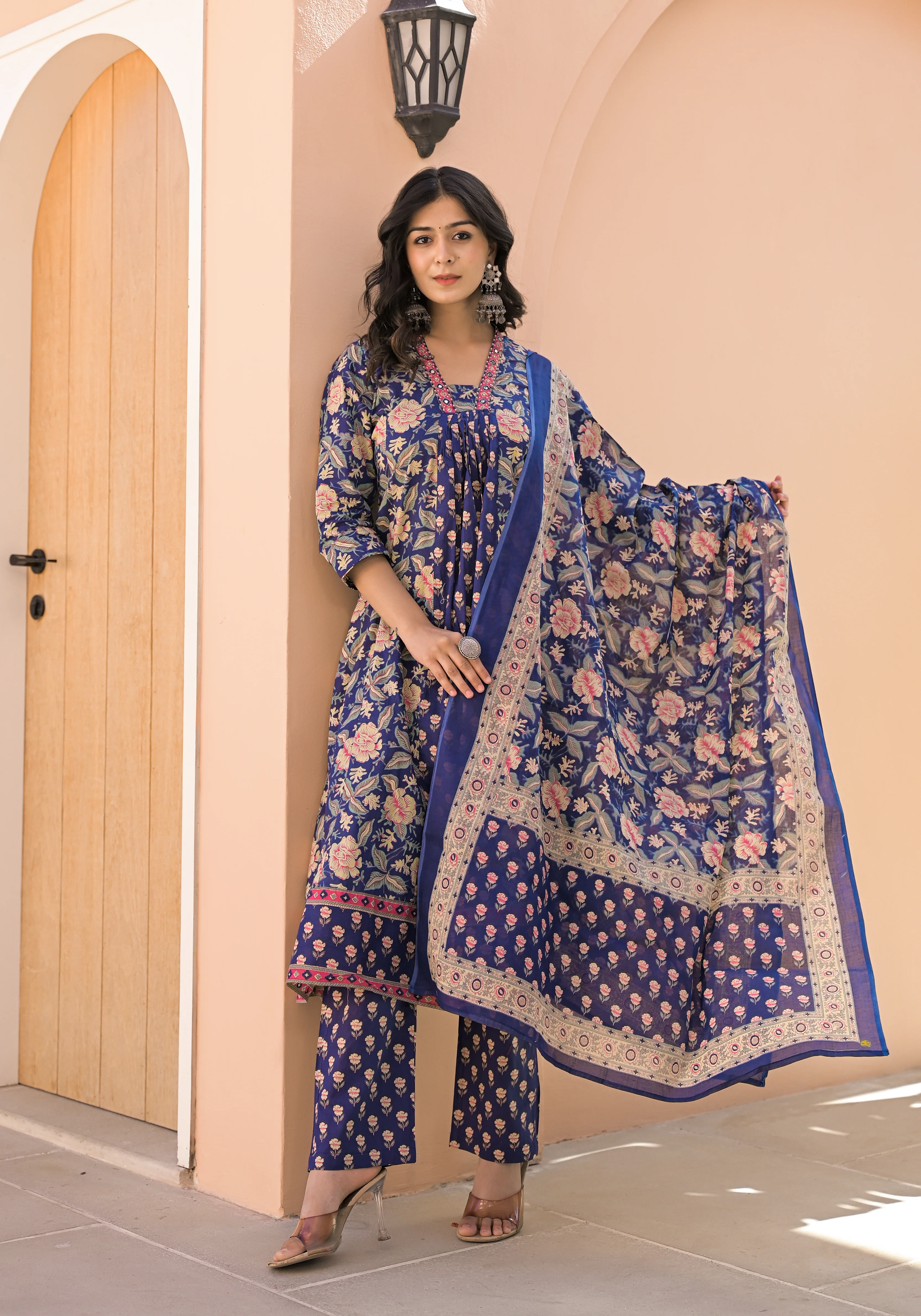 Sahila Navy Cotton Suit Set - Image 3