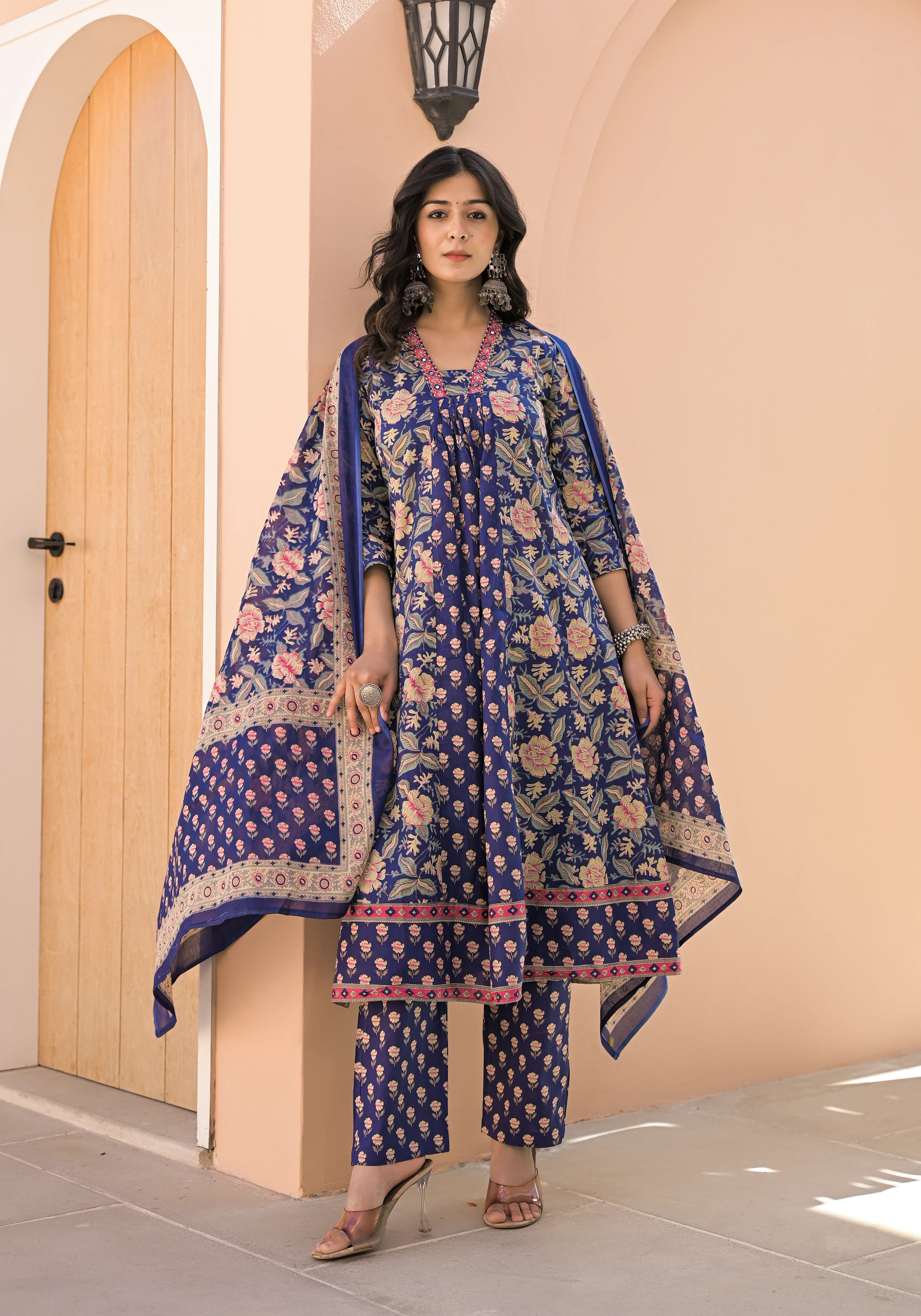 Sahila Navy Cotton Suit Set - Image 4