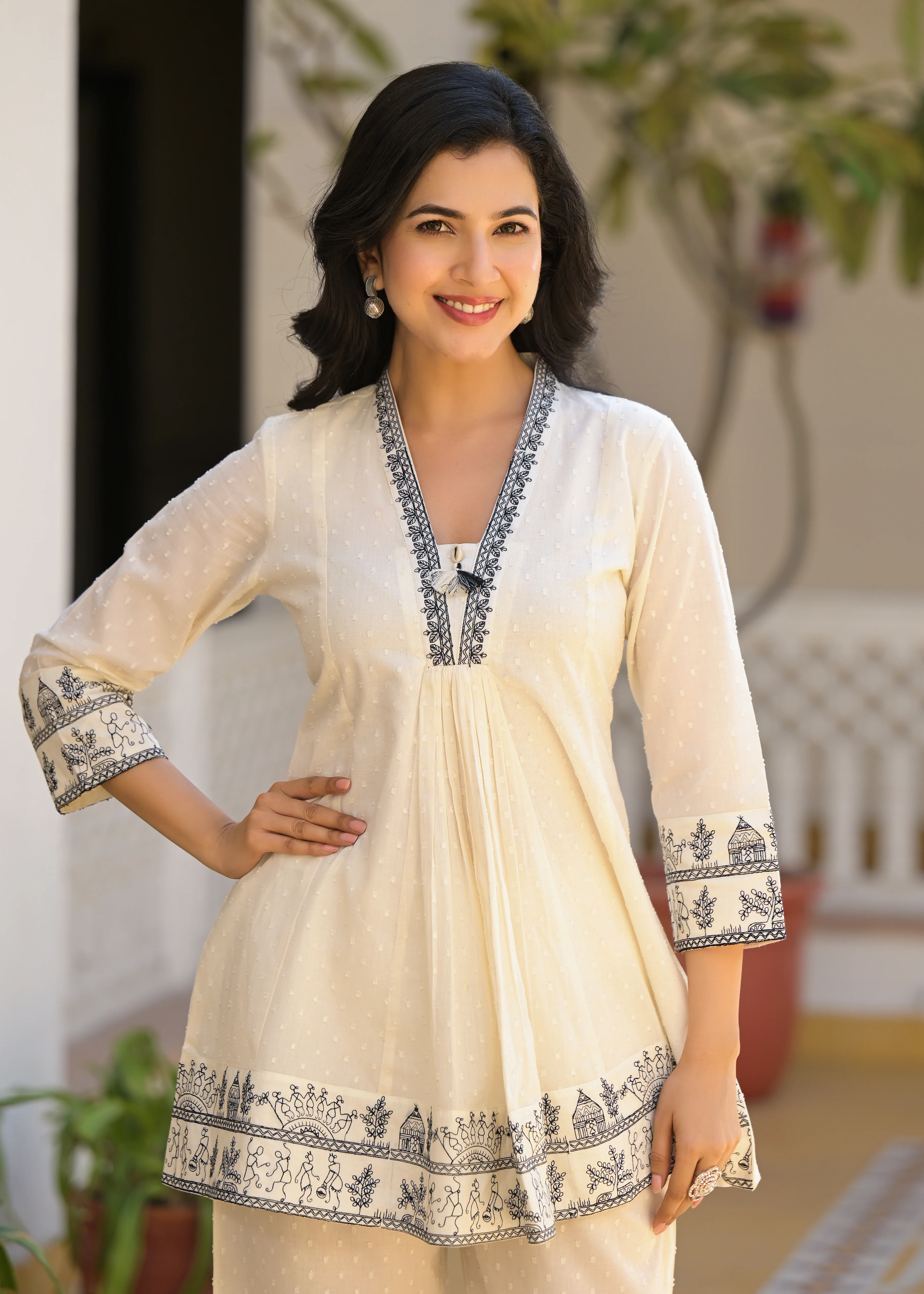 Sakshi Cream Embroidered Cotton Co-ord Set - Image 2