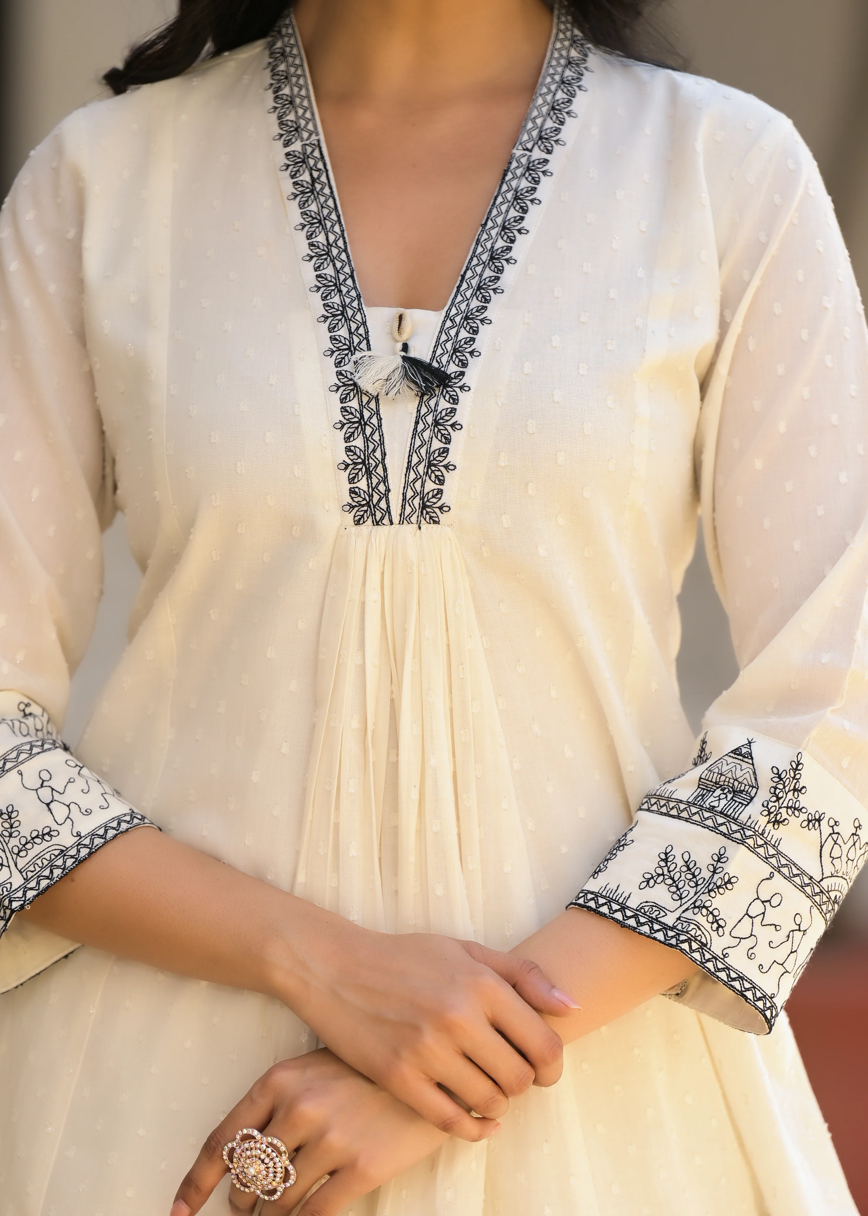 Sakshi Cream Embroidered Cotton Co-ord Set - Image 3