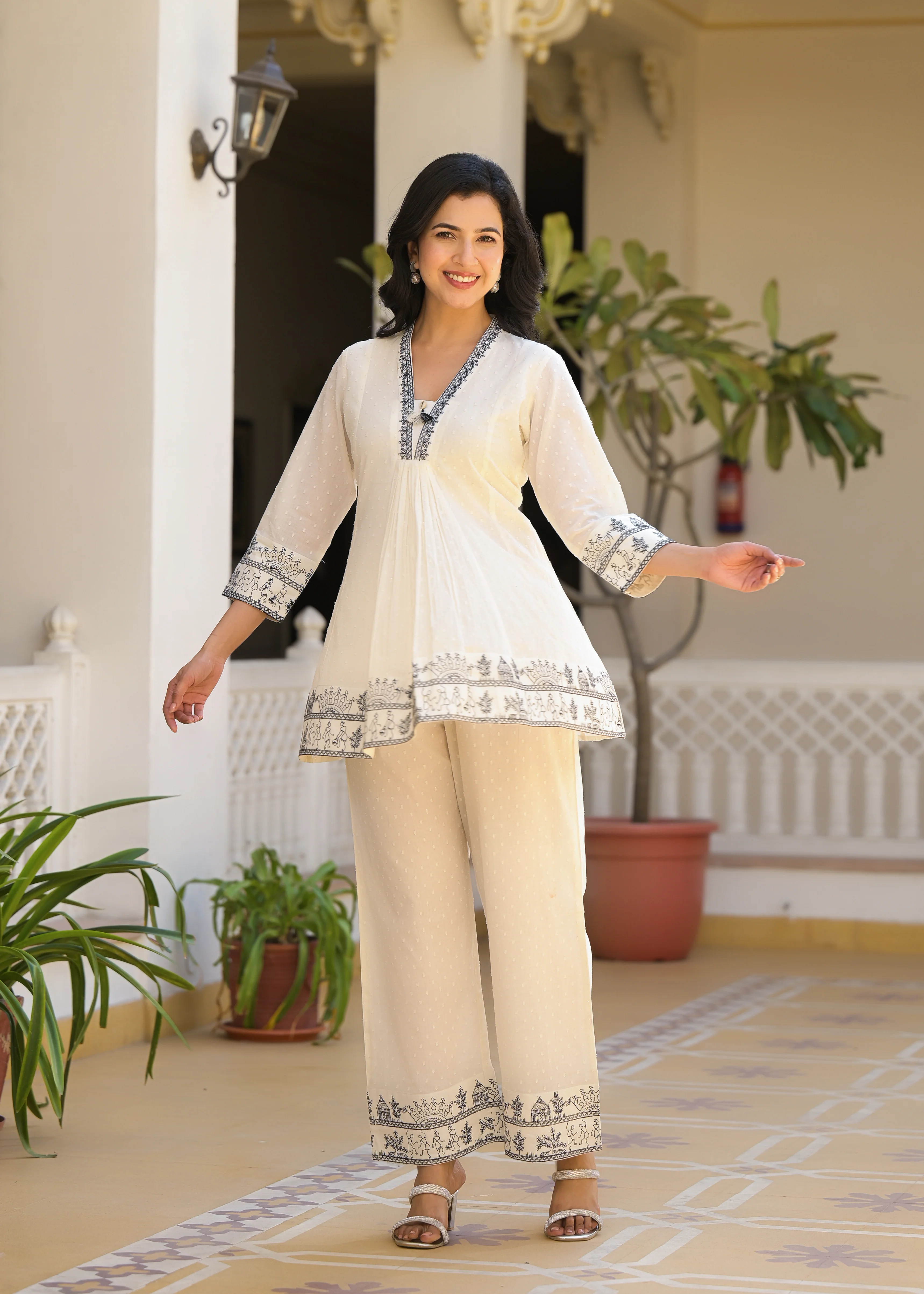 Sakshi Cream Embroidered Cotton Co-ord Set - Image 4