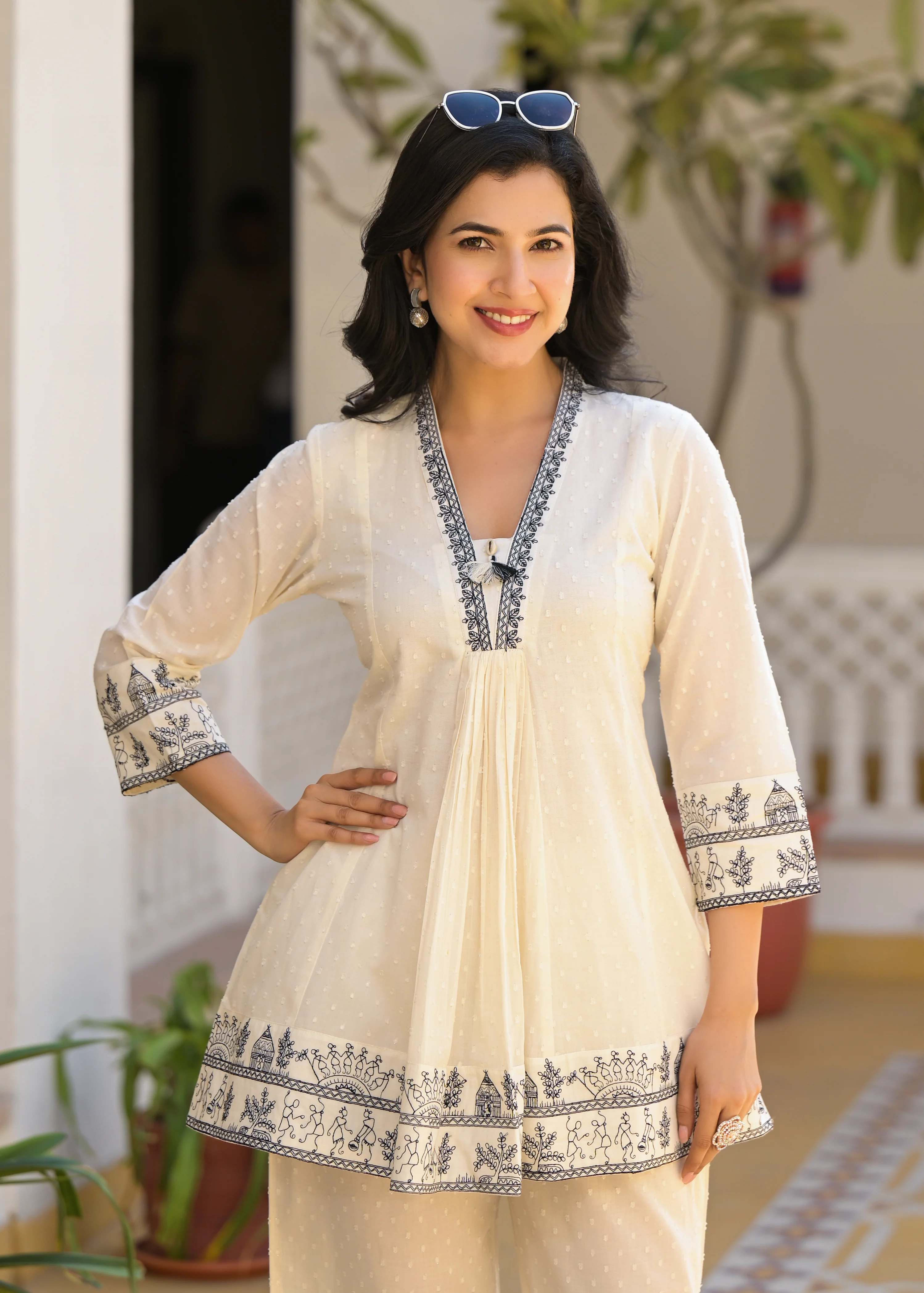Sakshi Cream Embroidered Cotton Co-ord Set - Image 5
