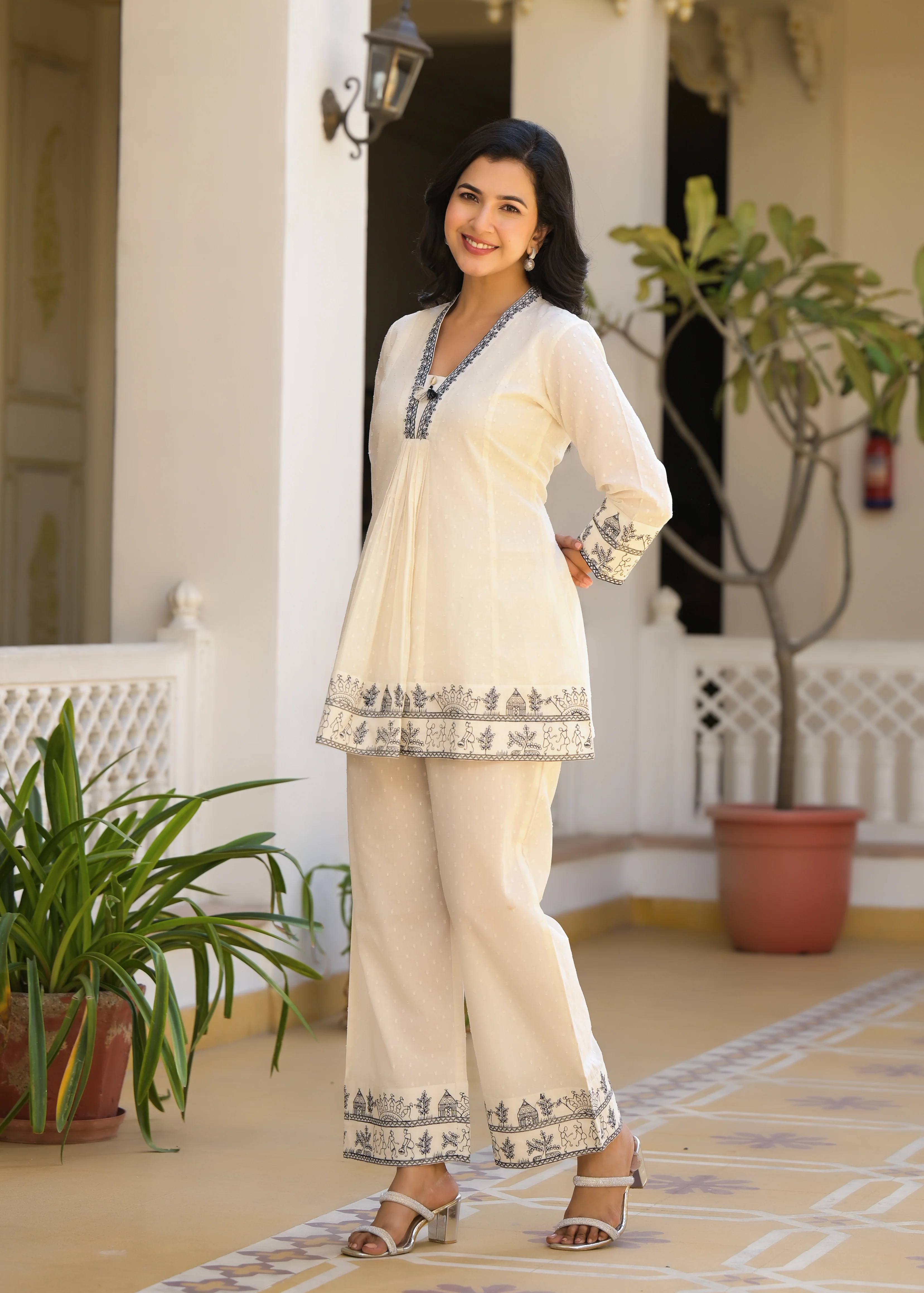 Sakshi Cream Embroidered Cotton Co-ord Set - Image 6