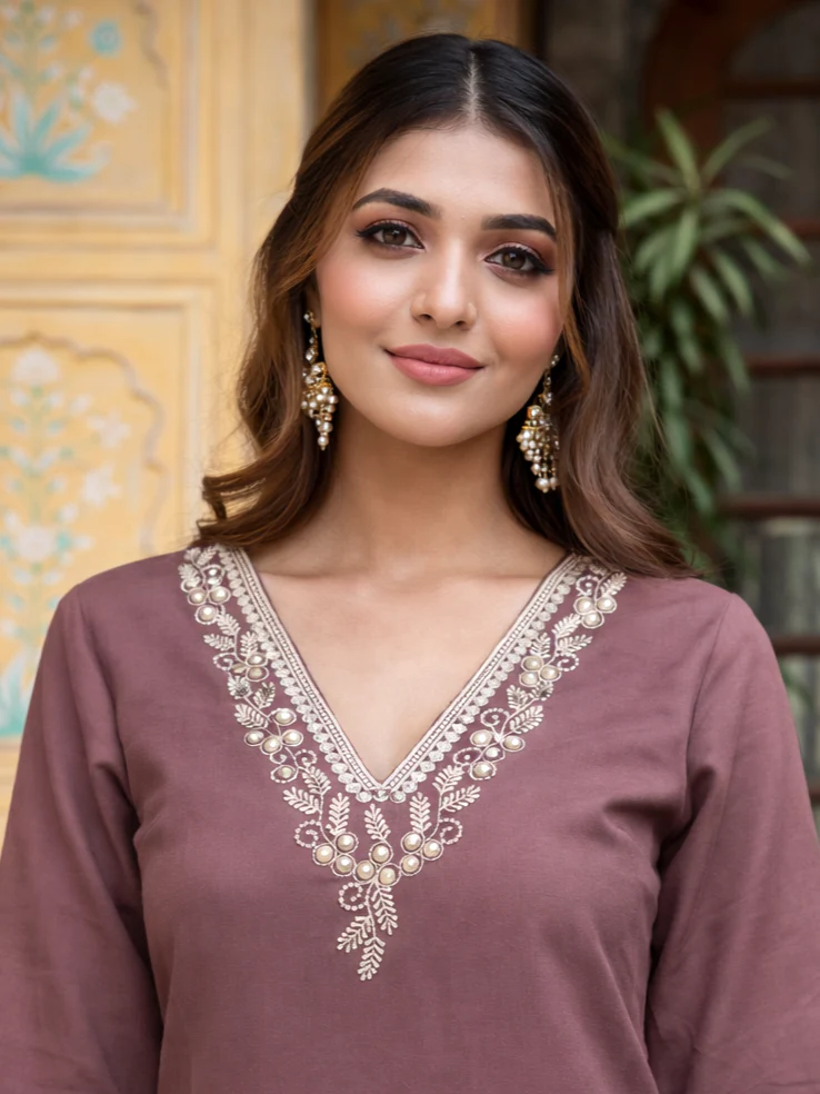 Bahara Mauve Embroidered Suit Set - Image 2