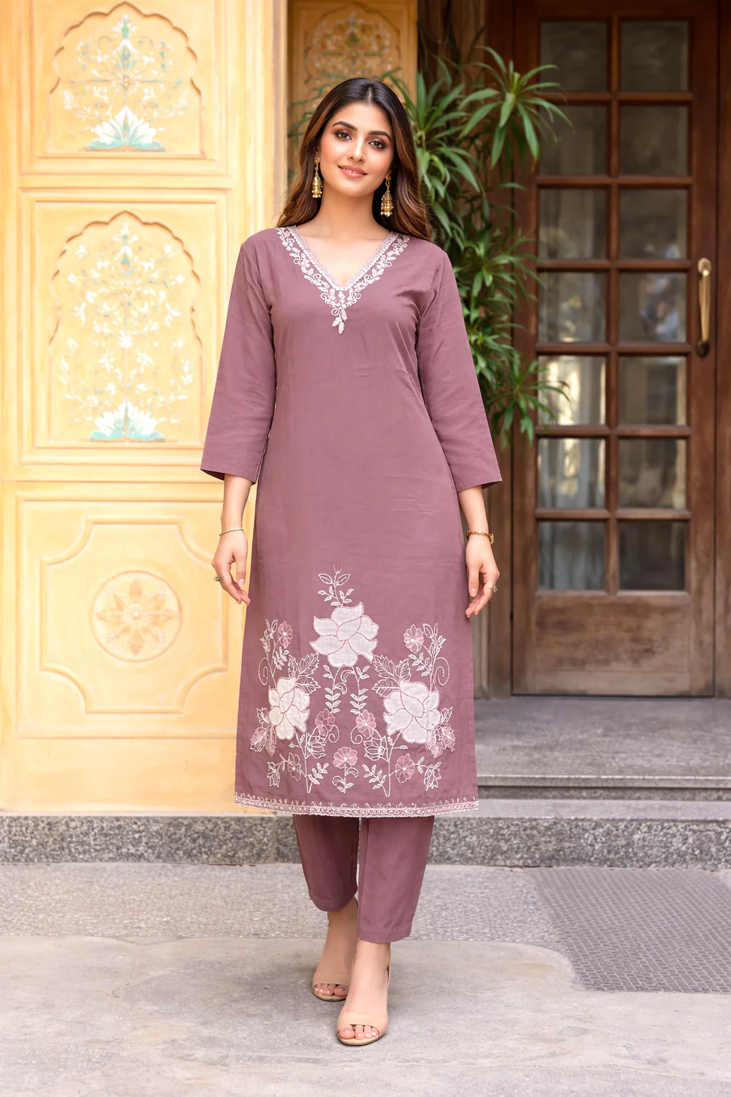 Bahara Mauve Embroidered Suit Set - Image 5