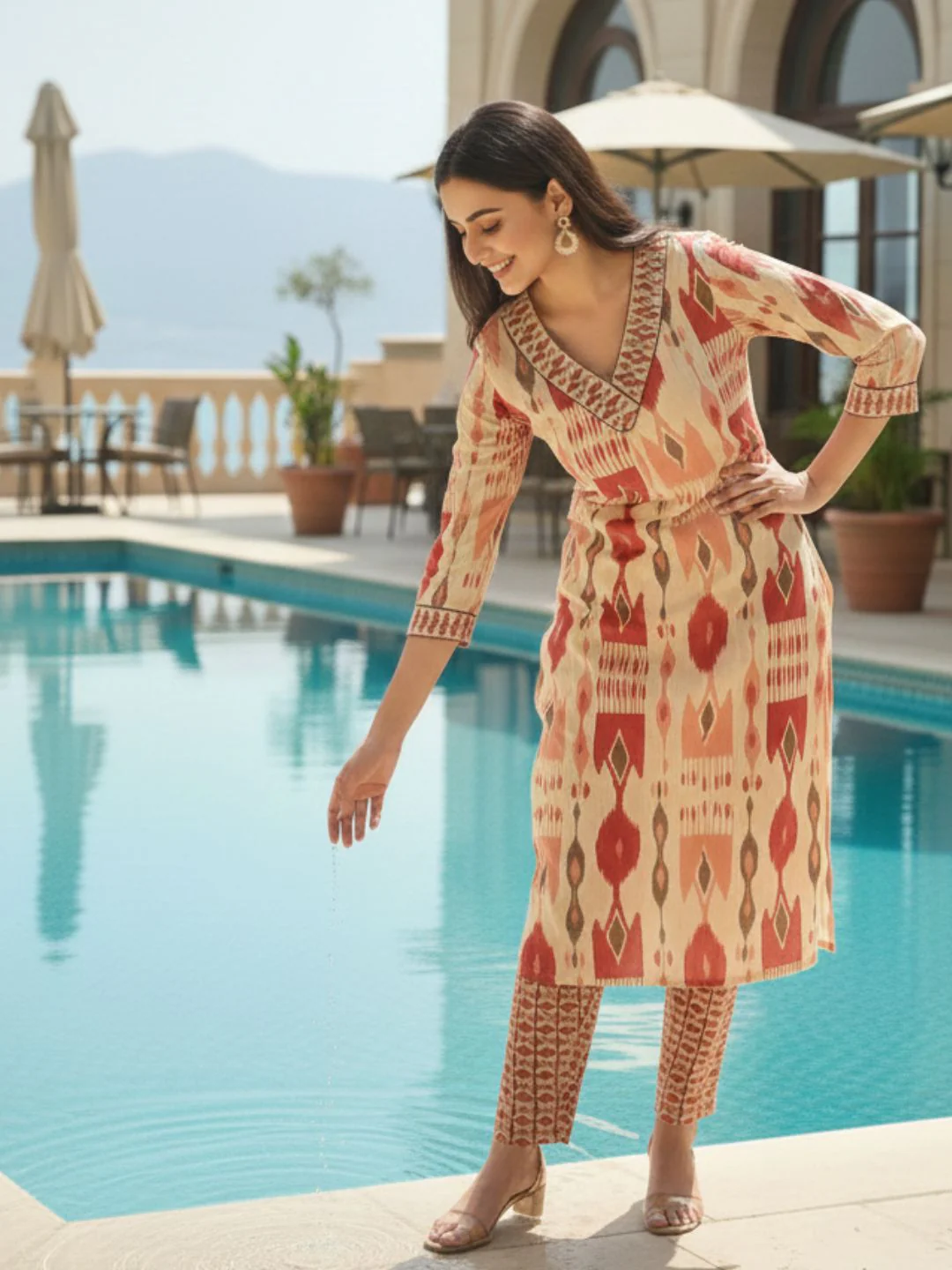 SASHA CORAL PRINTED KURTA PANT SET - Image 18