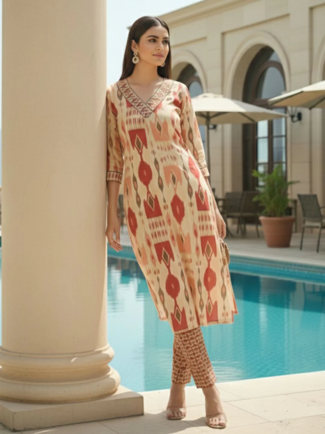SASHA CORAL PRINTED KURTA PANT SET - Image 21