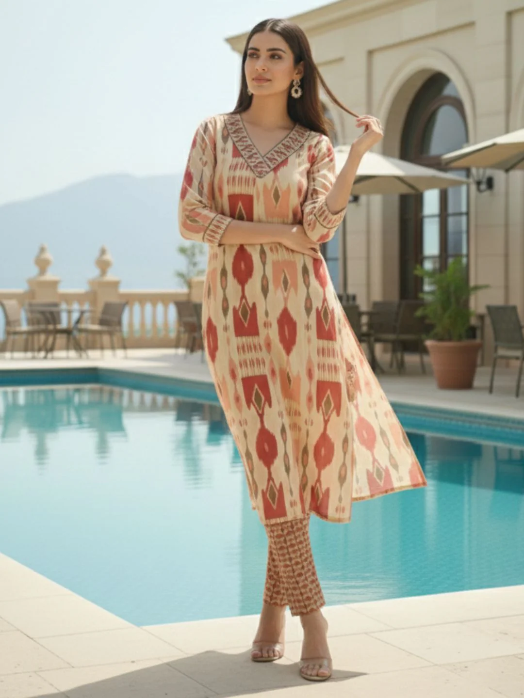 SASHA CORAL PRINTED KURTA PANT SET - Image 22