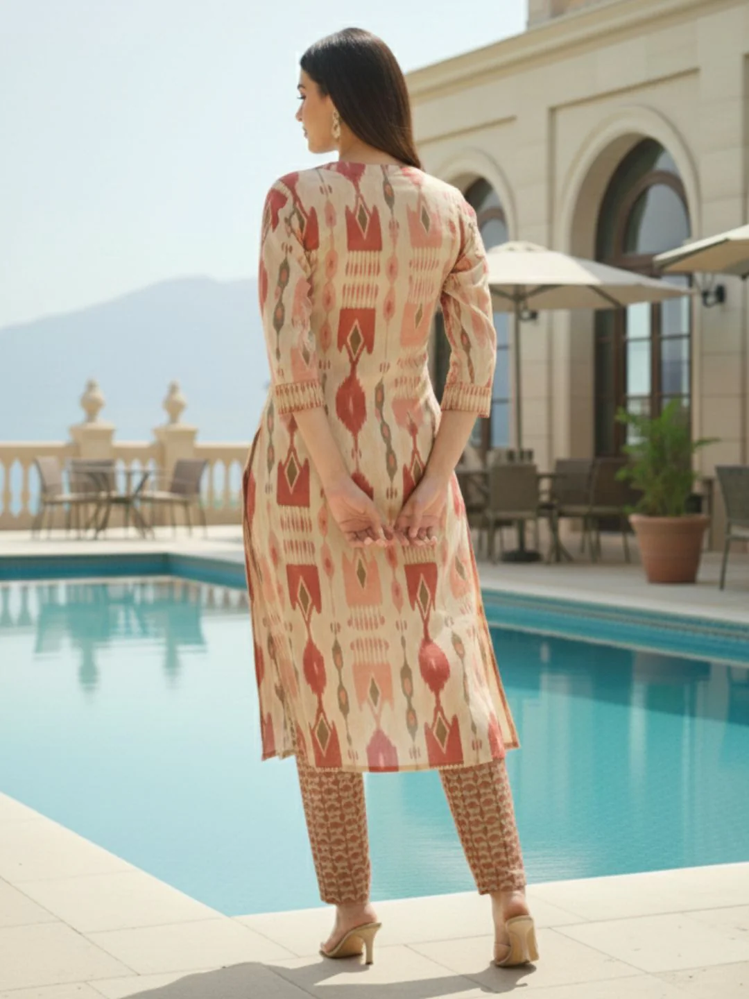 SASHA CORAL PRINTED KURTA PANT SET - Image 3