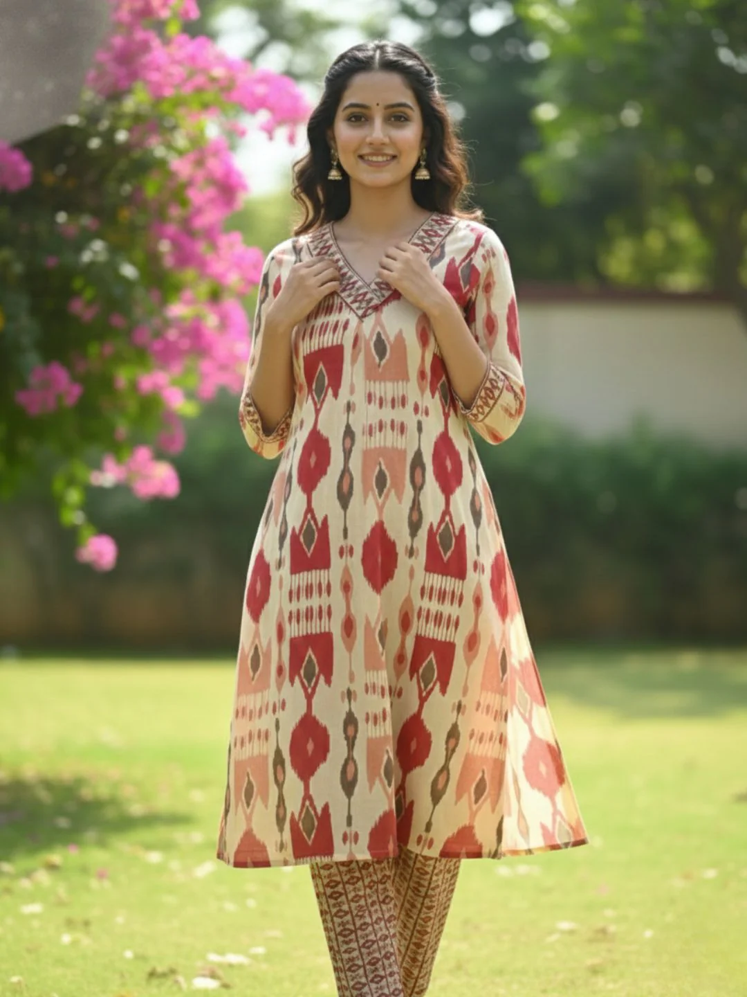 SASHA CORAL PRINTED KURTA PANT SET - Image 4