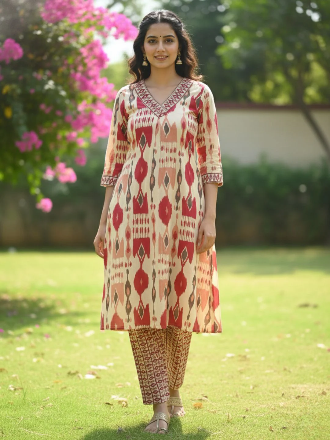 SASHA CORAL PRINTED KURTA PANT SET - Image 5