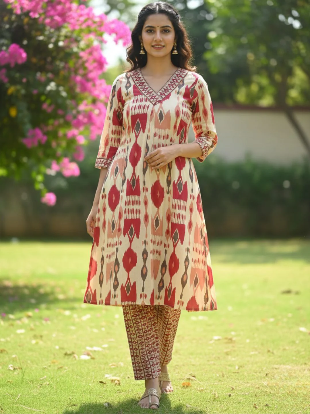 SASHA CORAL PRINTED KURTA PANT SET - Image 6