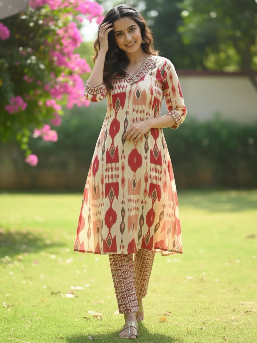 SASHA CORAL PRINTED KURTA PANT SET - Image 7