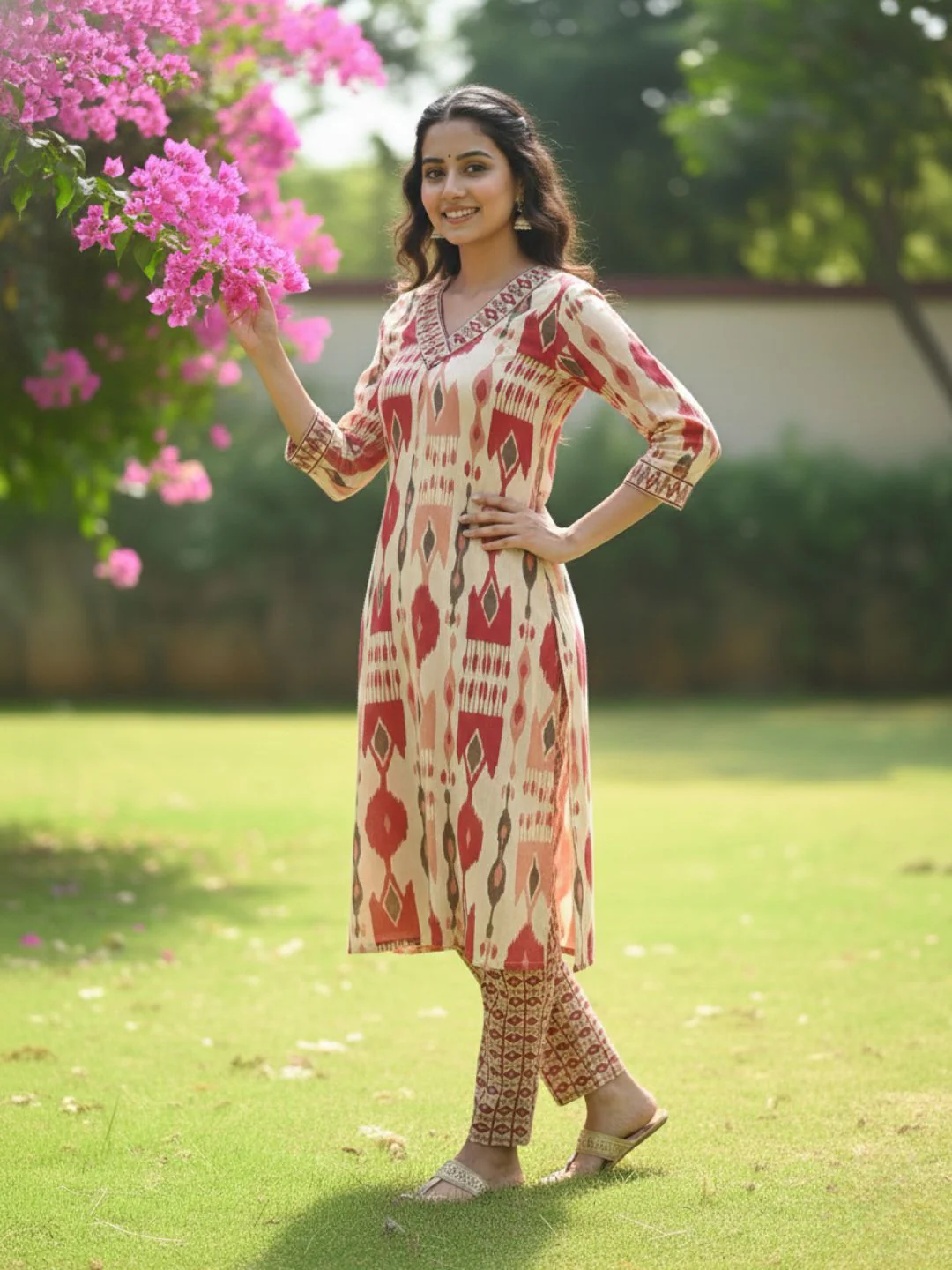 SASHA CORAL PRINTED KURTA PANT SET - Image 8