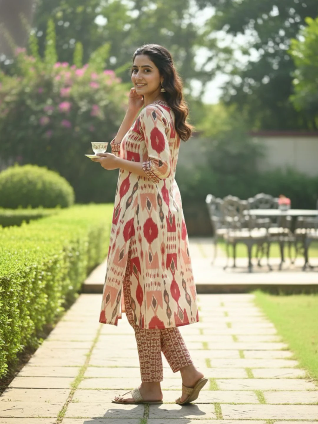 SASHA CORAL PRINTED KURTA PANT SET - Image 9
