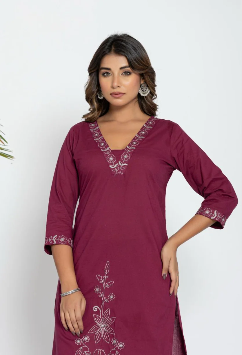 Colba Jam Embroidery Cotton Kurta Pant Set - Image 2