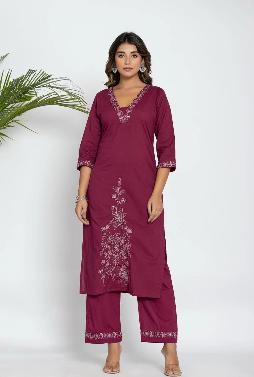 Colba Jam Embroidery Cotton Kurta Pant Set - Image 3