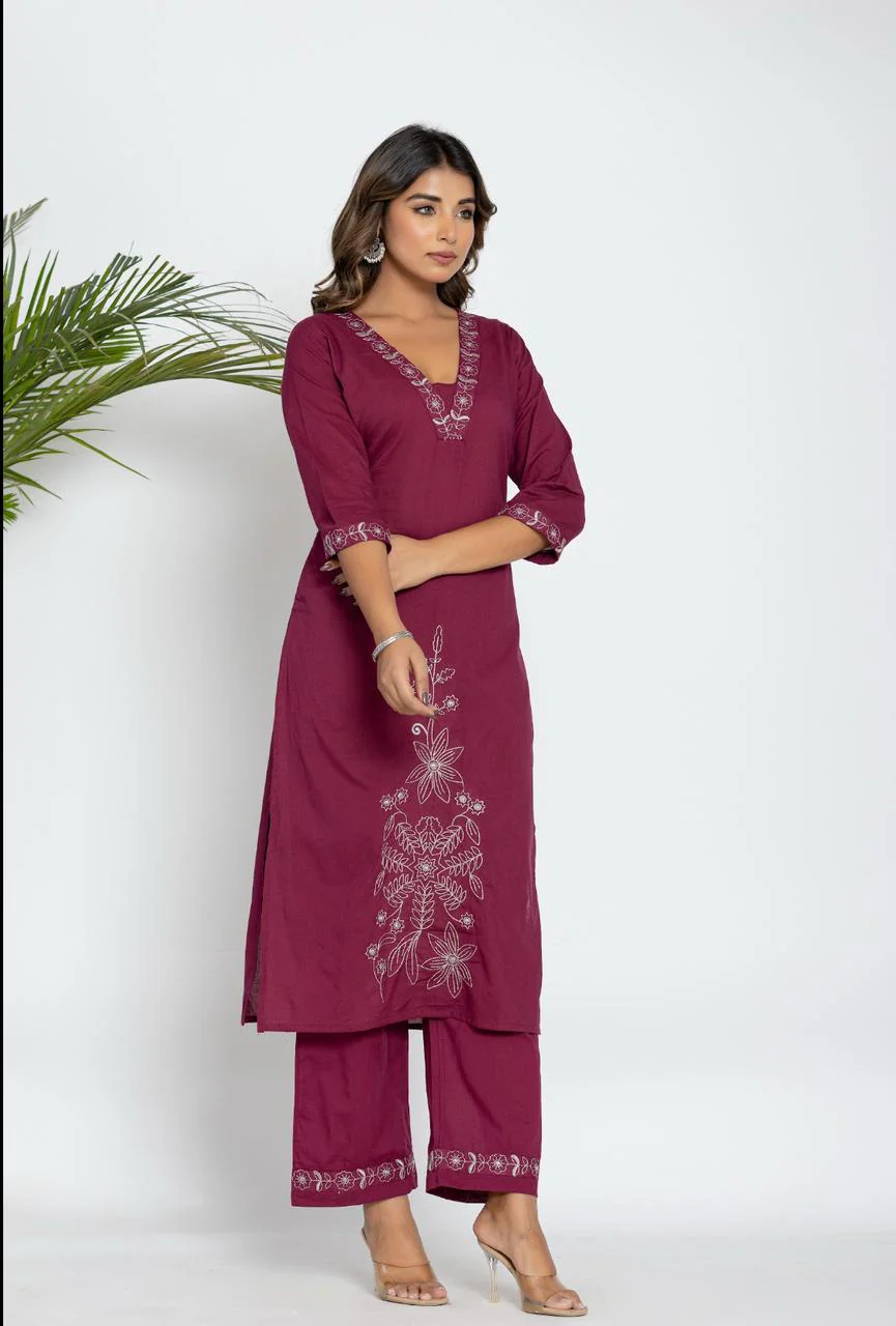 Colba Jam Embroidery Cotton Kurta Pant Set - Image 4