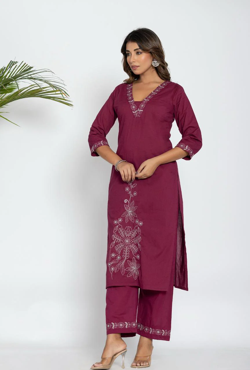 Colba Jam Embroidery Cotton Kurta Pant Set - Image 5
