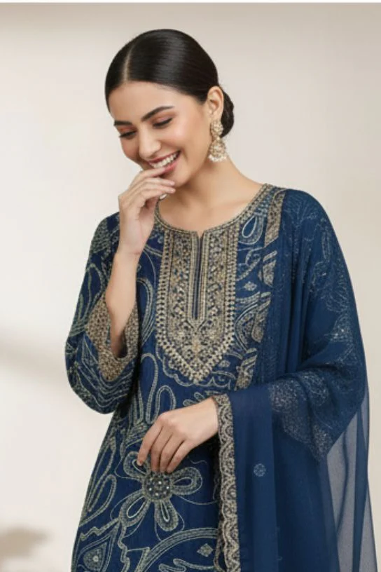 Shanti Midnight Printed Work Suit Set - Image 2