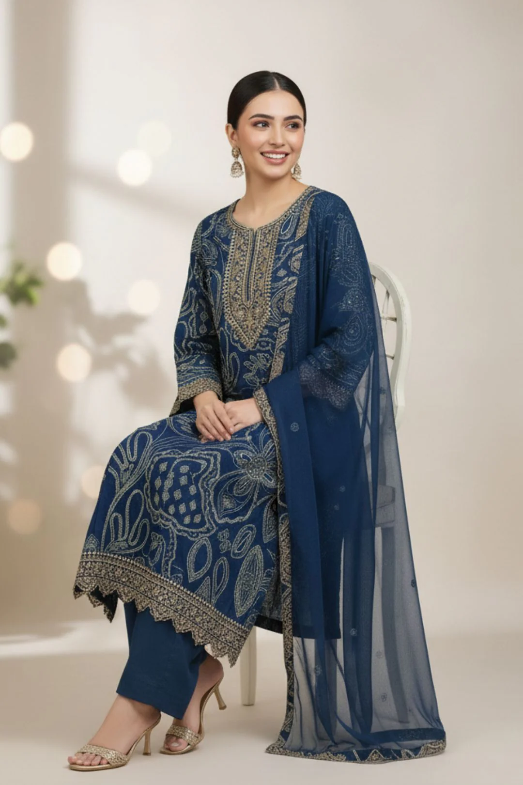 Shanti Midnight Printed Work Suit Set - Image 4