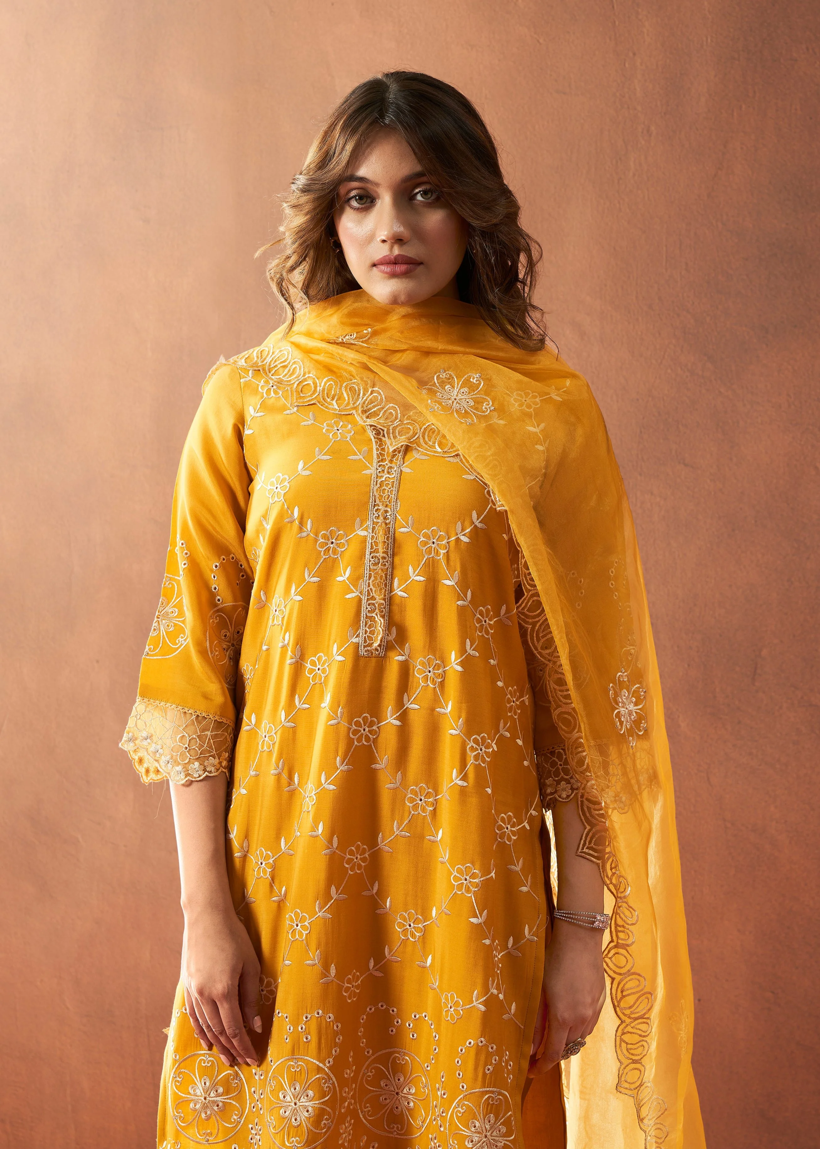 Bushra Marigold Full Embroidery Suit Set - Image 2