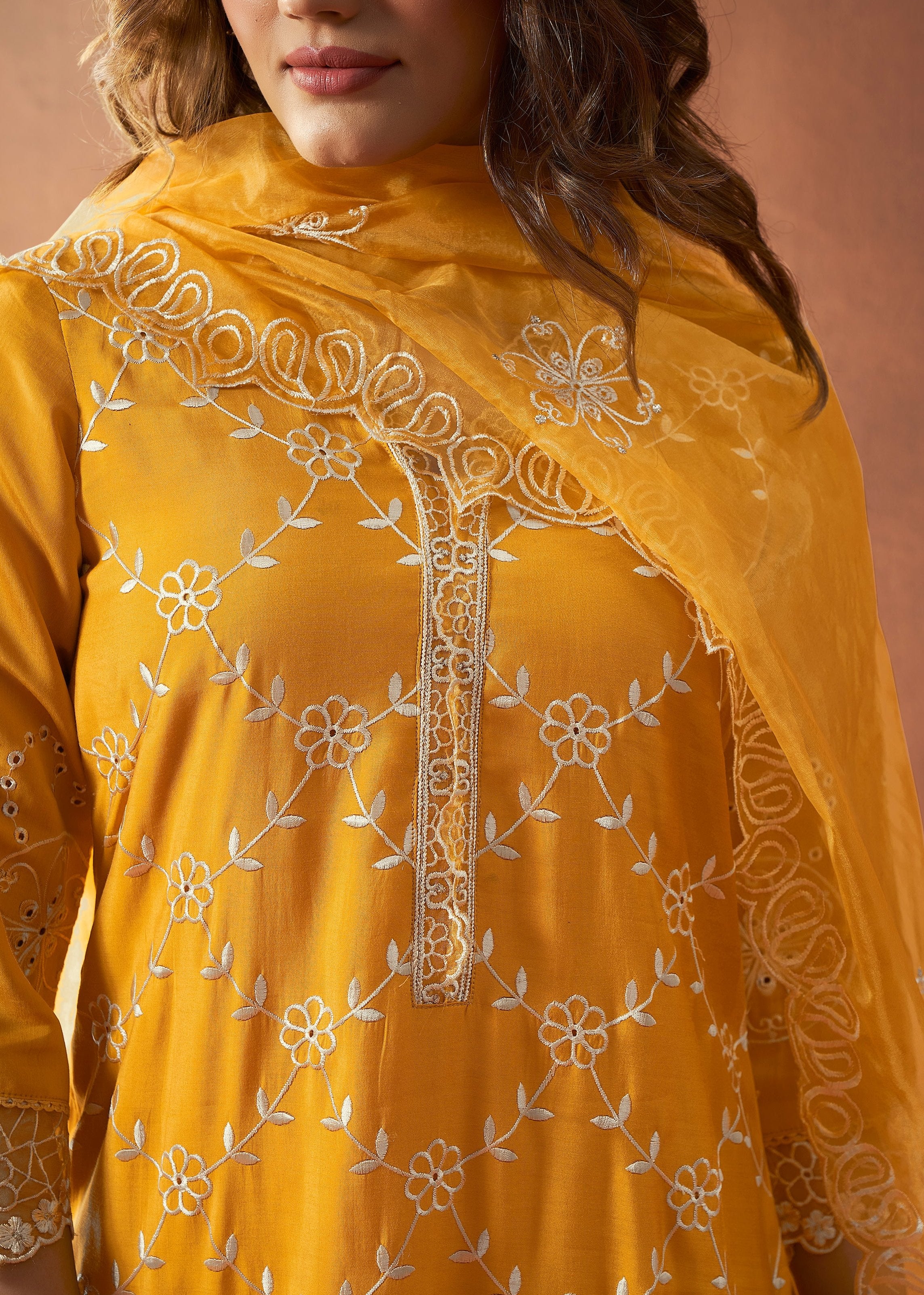 Bushra Marigold Full Embroidery Suit Set - Image 3