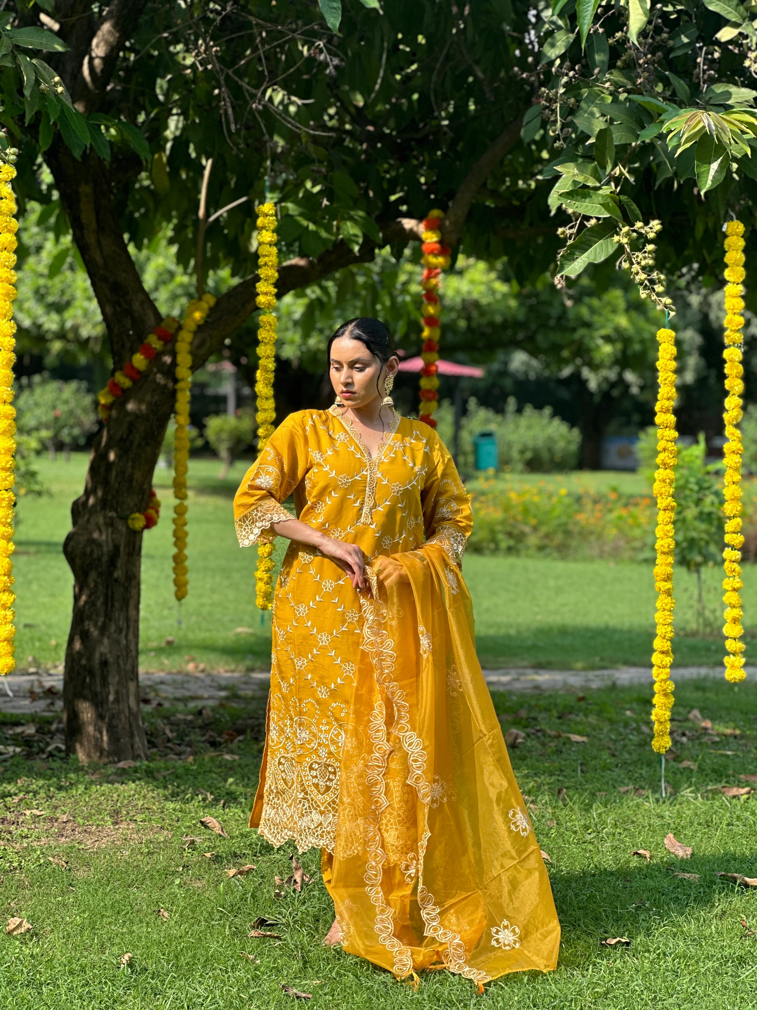 Bushra Marigold Full Embroidery Suit Set - Image 4