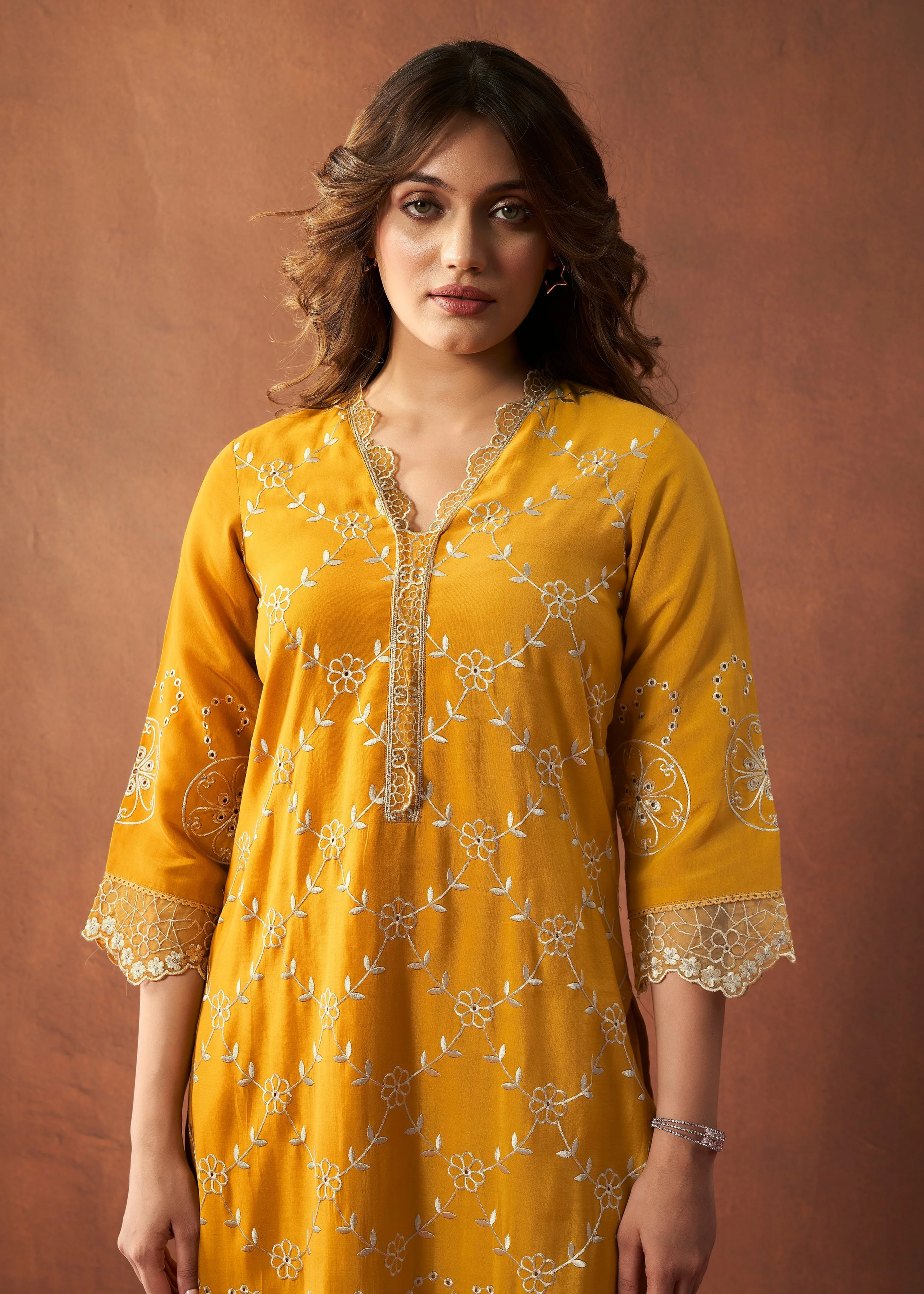 Bushra Marigold Full Embroidery Suit Set - Image 5
