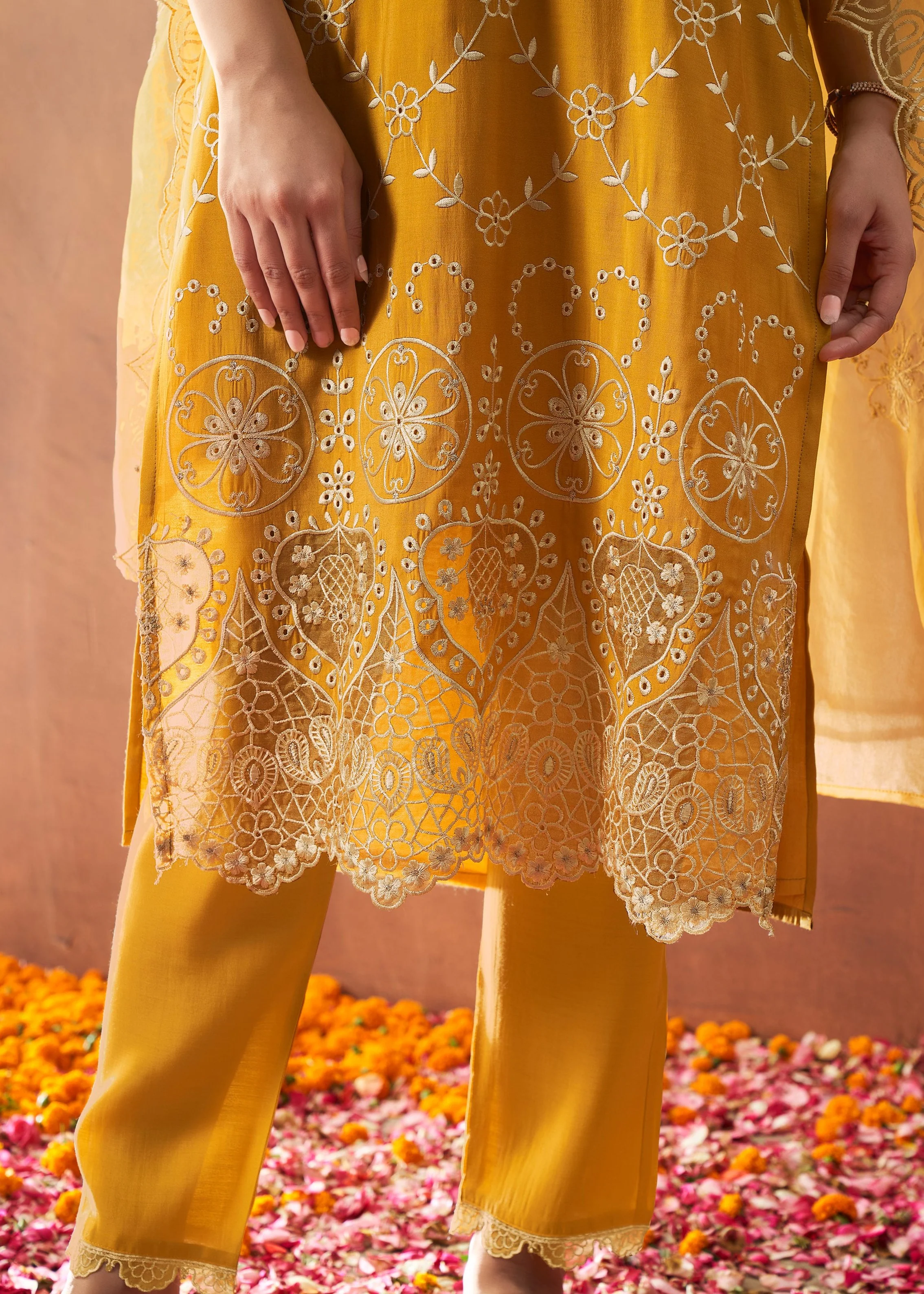 Bushra Marigold Full Embroidery Suit Set - Image 6