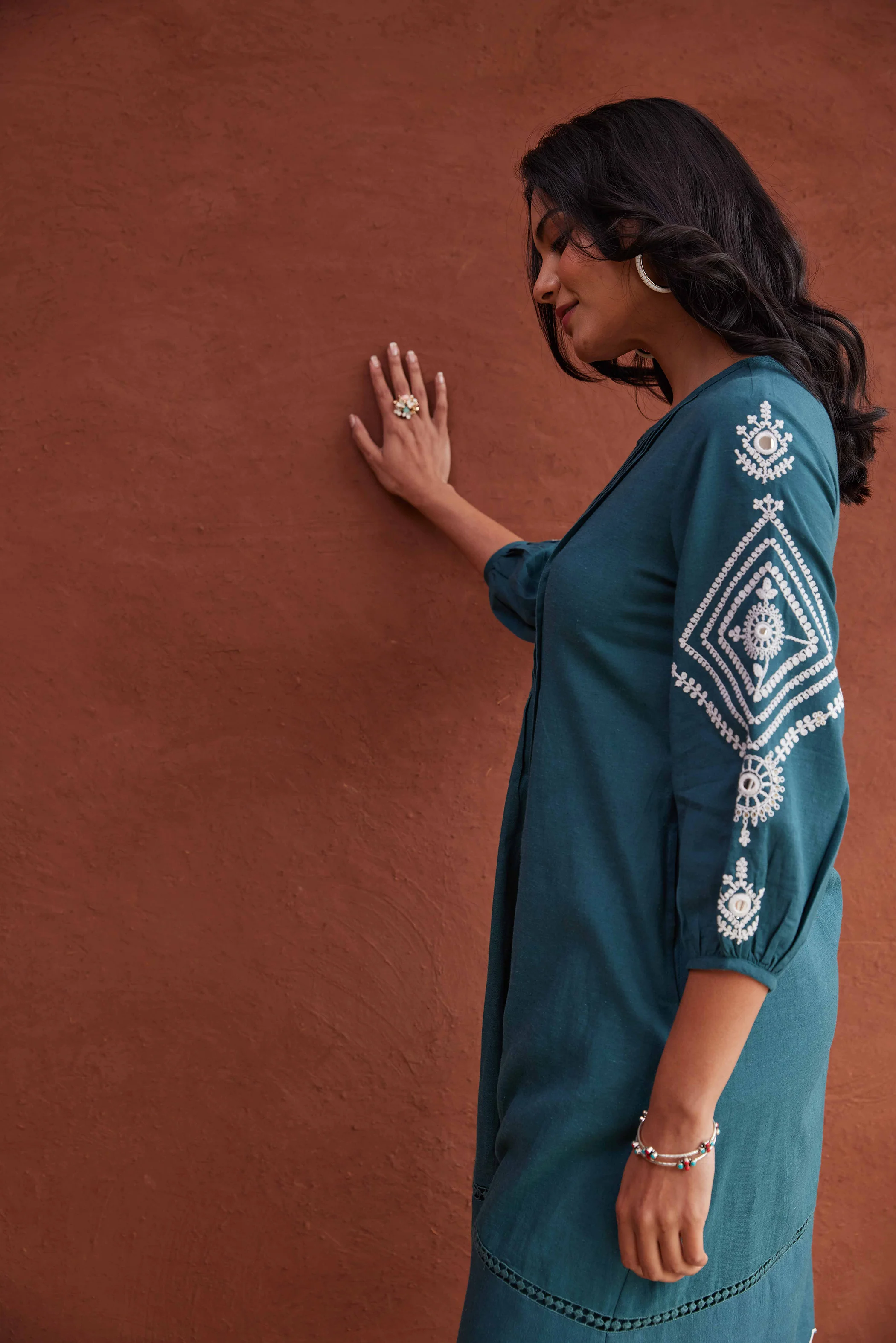 TUSHKI TEAL COTTON COMFY KURTA PANT SET - Image 11