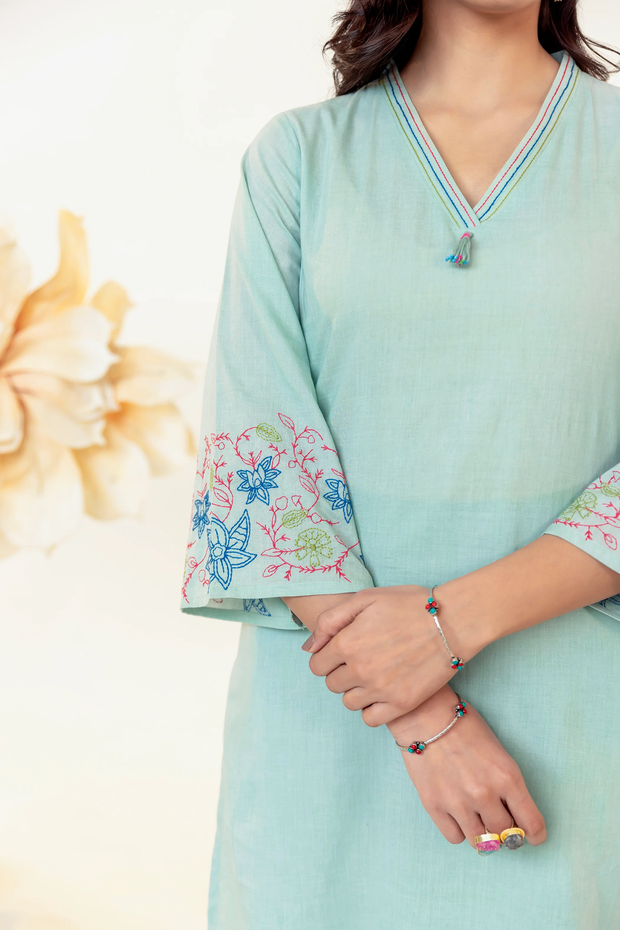 Purna SageGreen Embroidery Cotton Co-ord Set - Image 2