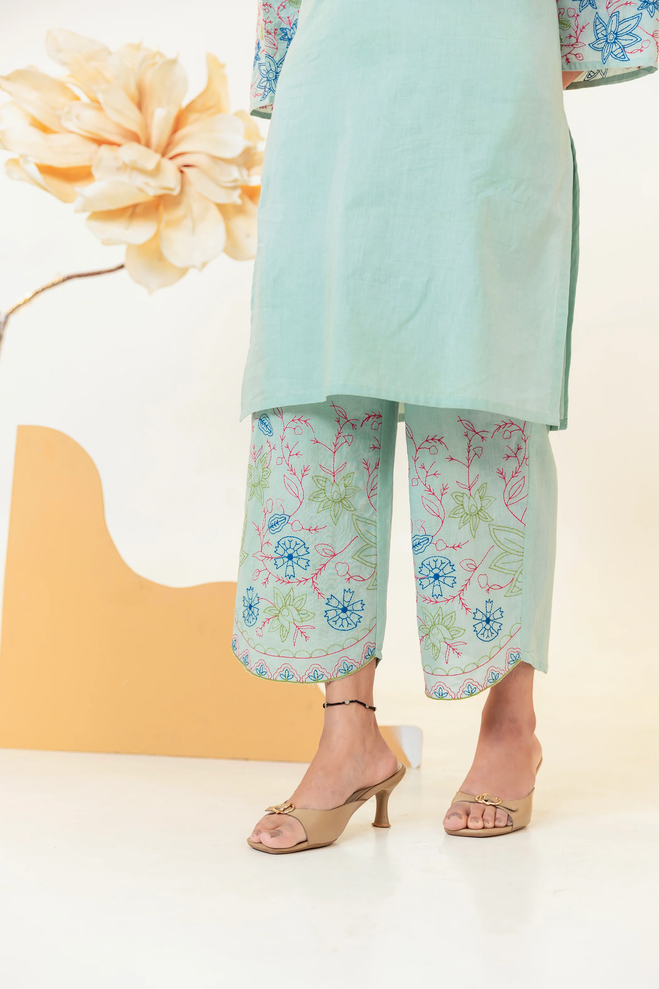 Purna SageGreen Embroidery Cotton Co-ord Set - Image 4