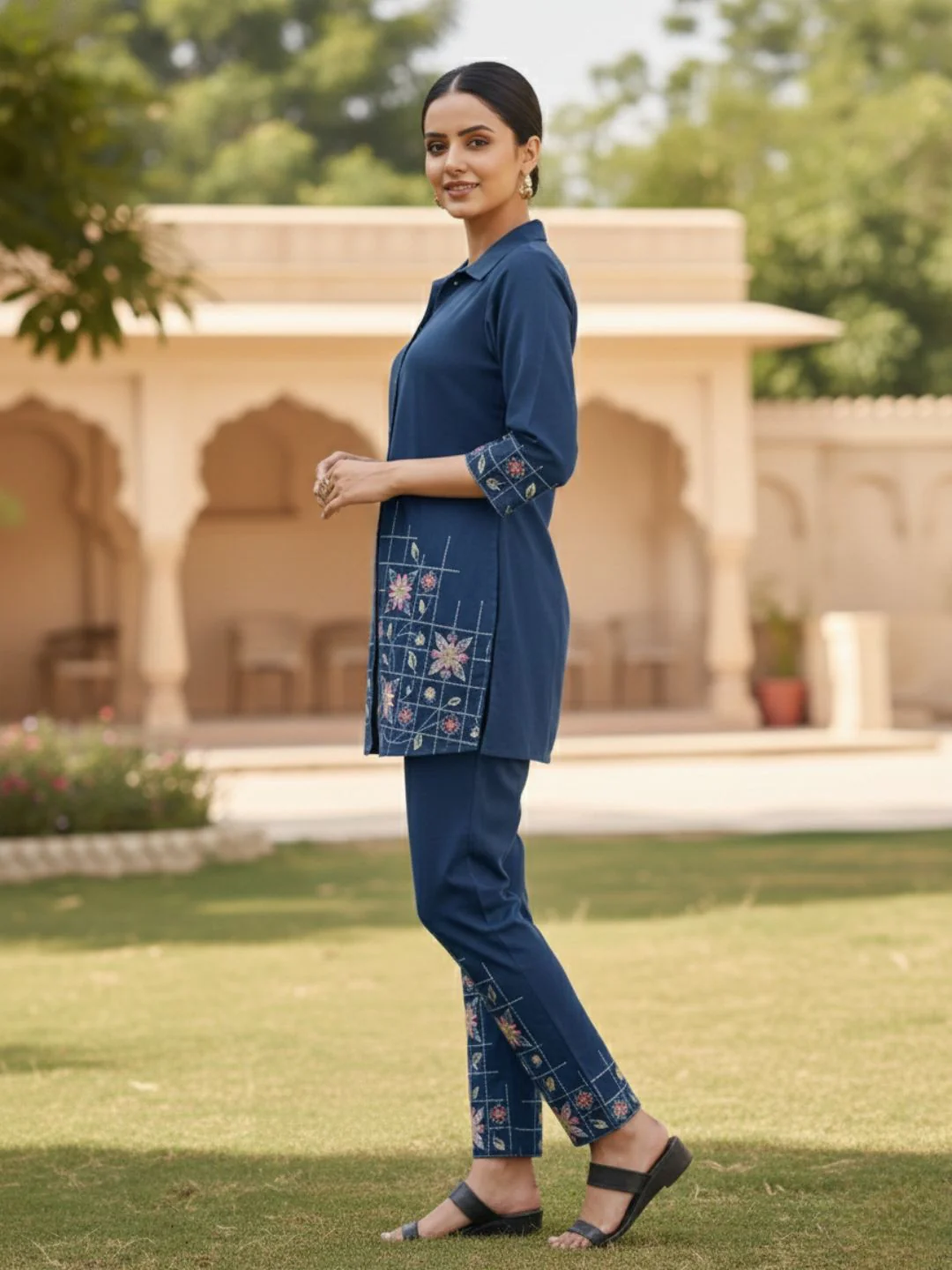 Eden navy embroidered co-ord set - Image 3