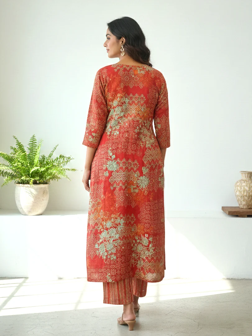 Reet Carmine Printed Work Suit Set - Image 3