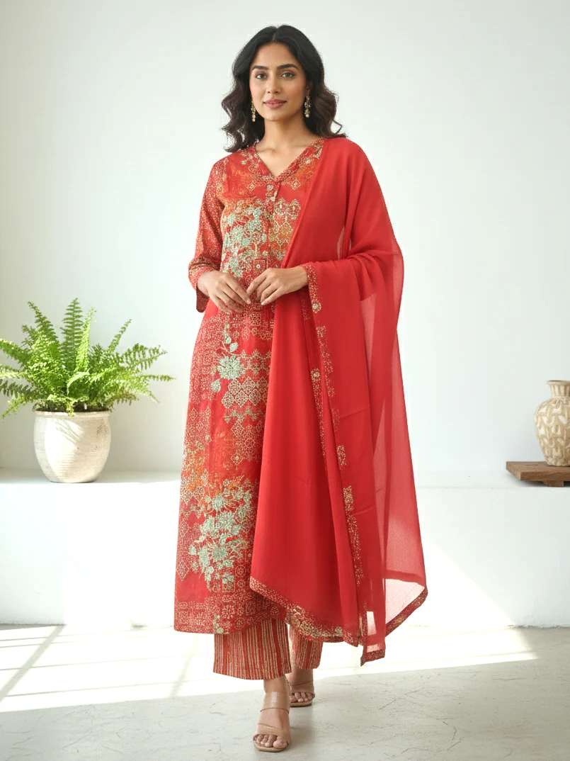 Reet Carmine Printed Work Suit Set - Image 4