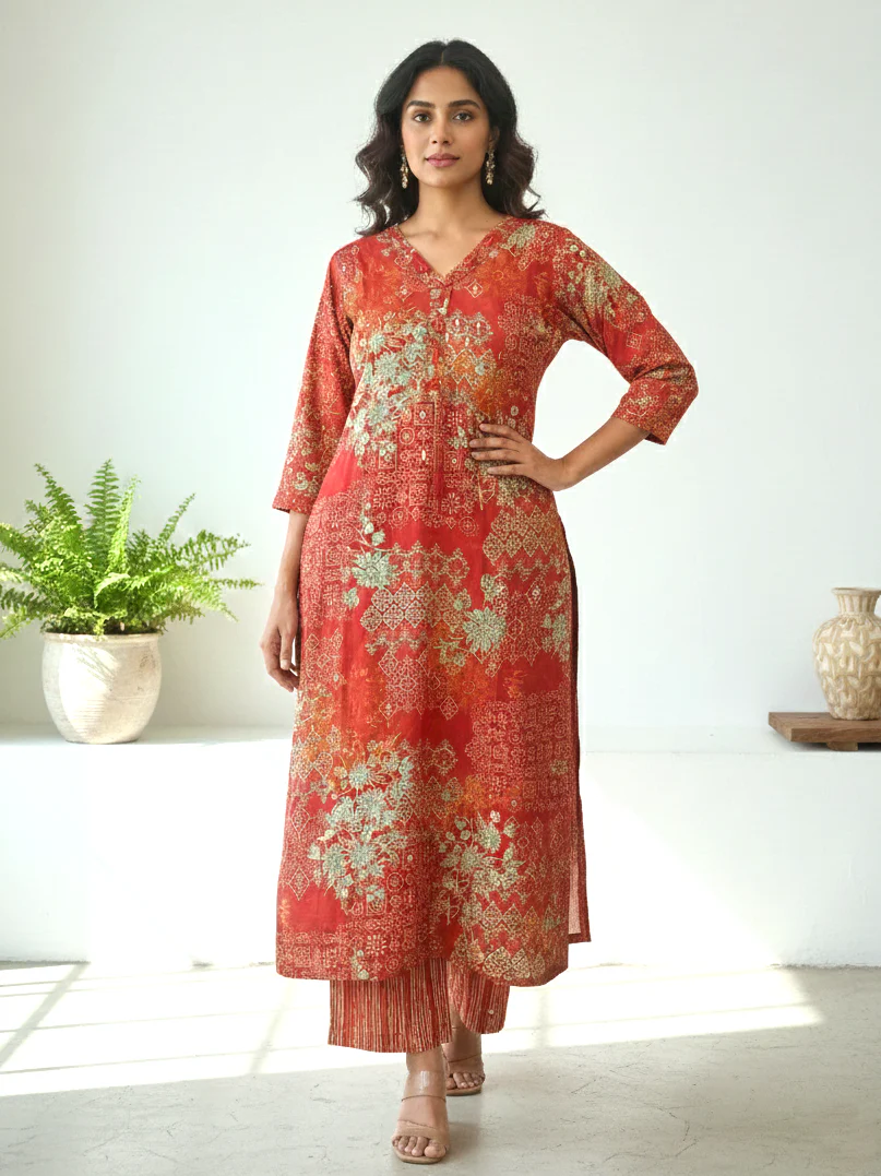 Reet Carmine Printed Work Suit Set - Image 5