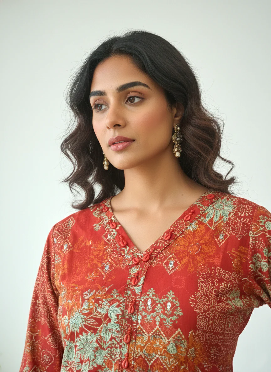 Reet Carmine Printed Work Suit Set - Image 7