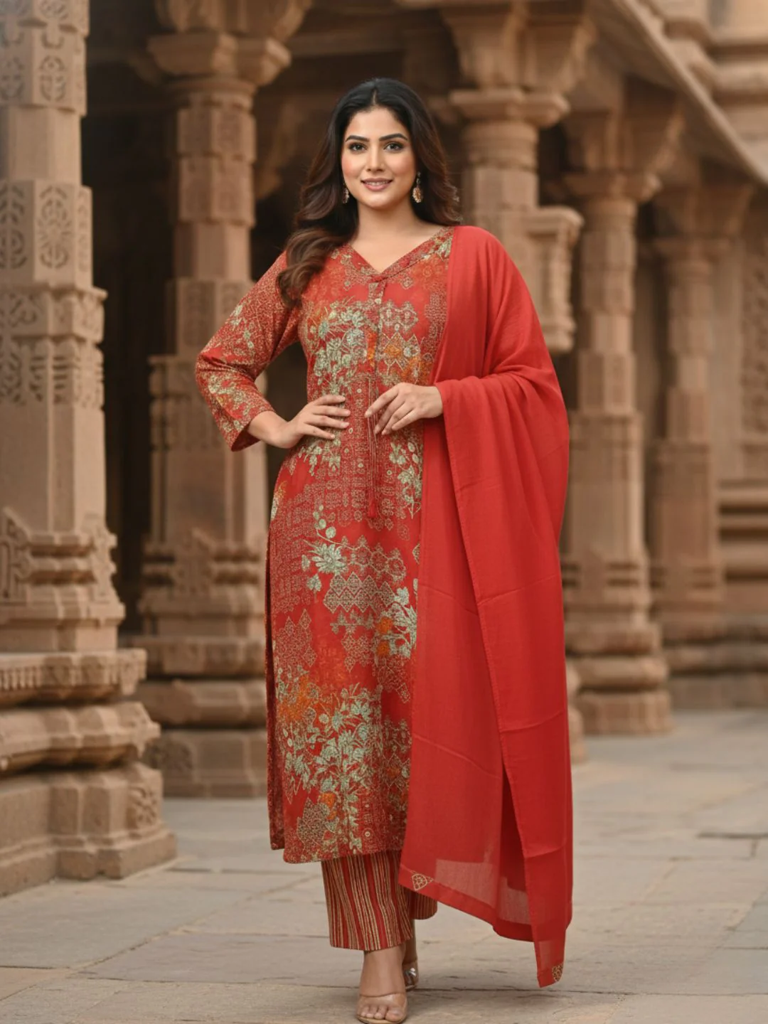 Reet Carmine Printed Work Suit Set - Image 8