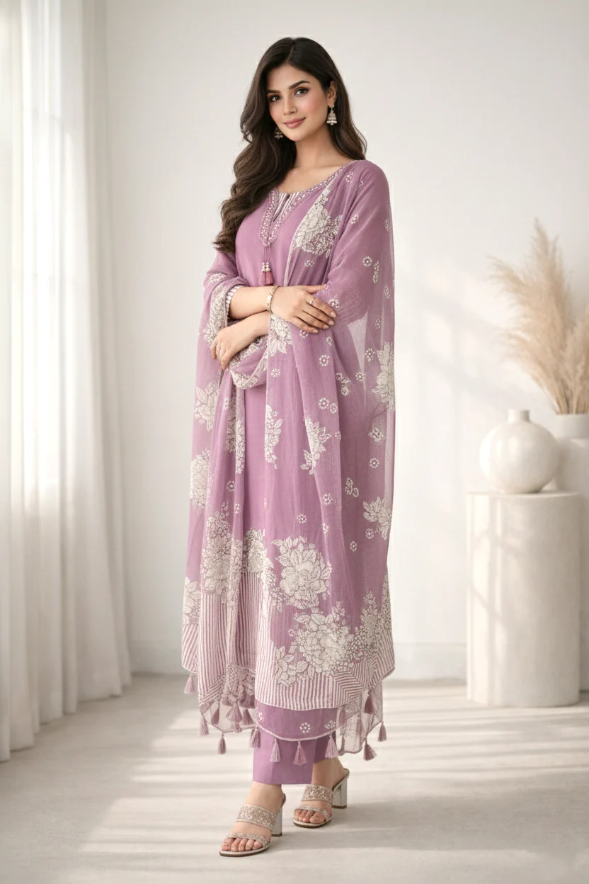 Reet Lavender Printed Work Suit Set - Image 4