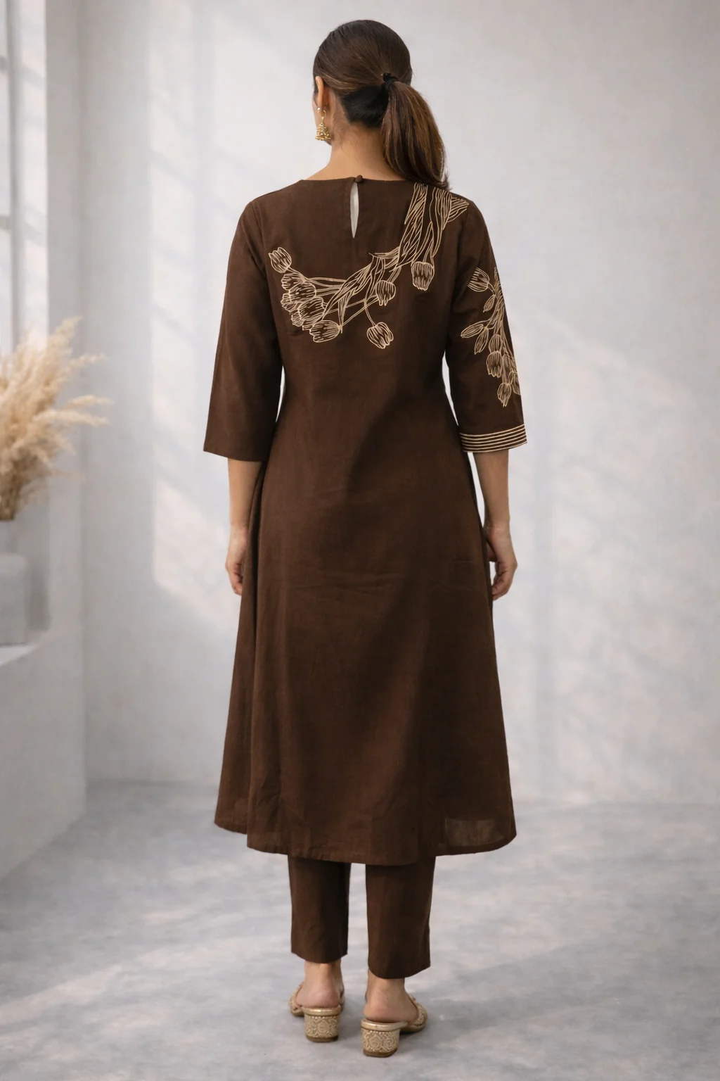 Mishka Coffee Embroidered Kurta Pant Set - Image 4