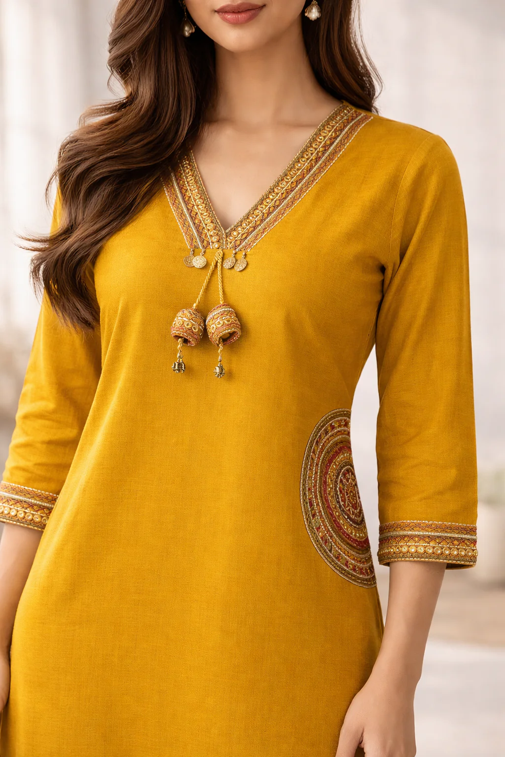 Rushali Mustard Embroidered Kurta Pant Set - Image 8