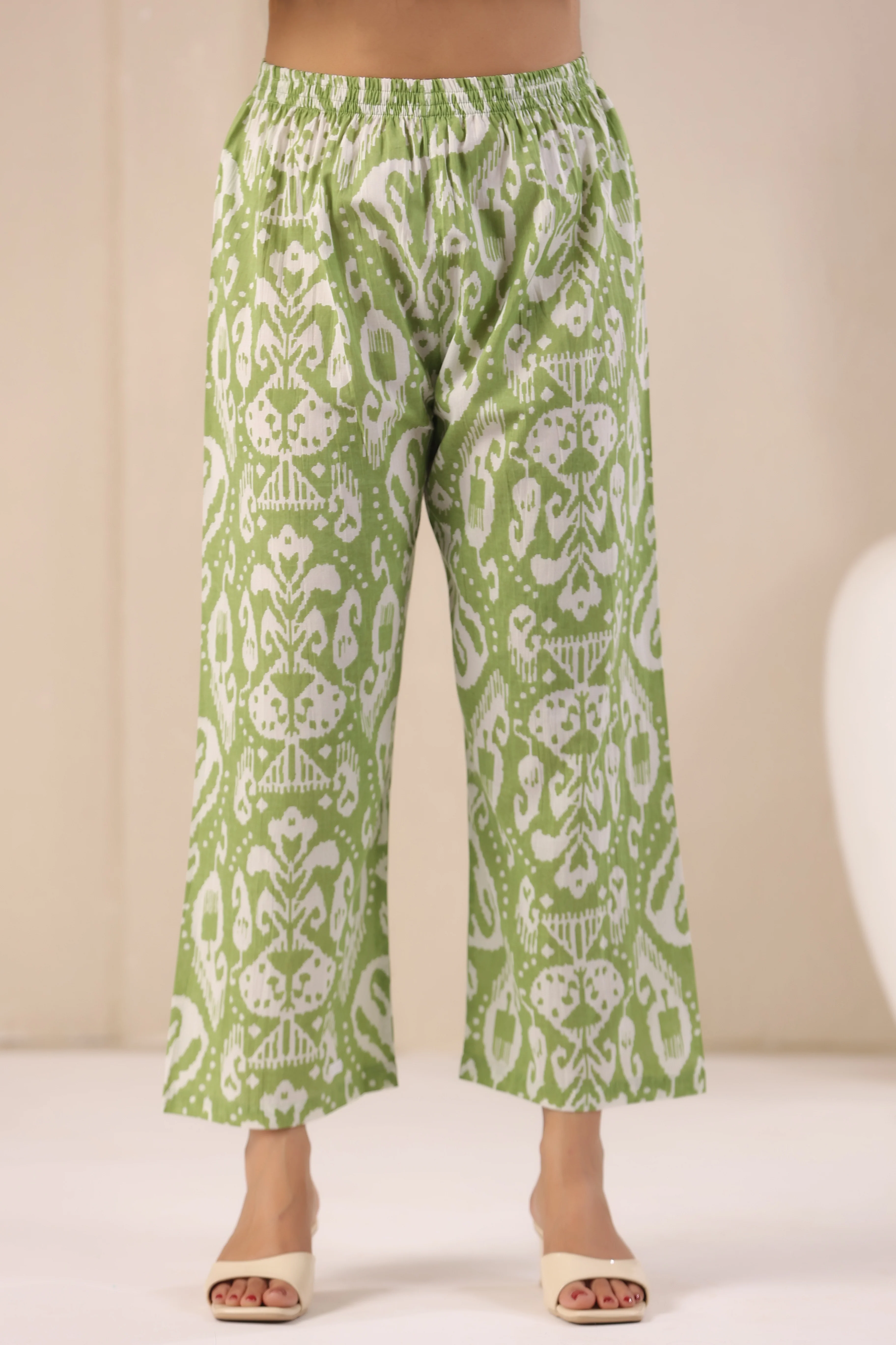 ARANYA FERN IKAT PRINT PREMIUM PURE COTTON KURTA PANT SET - Image 10
