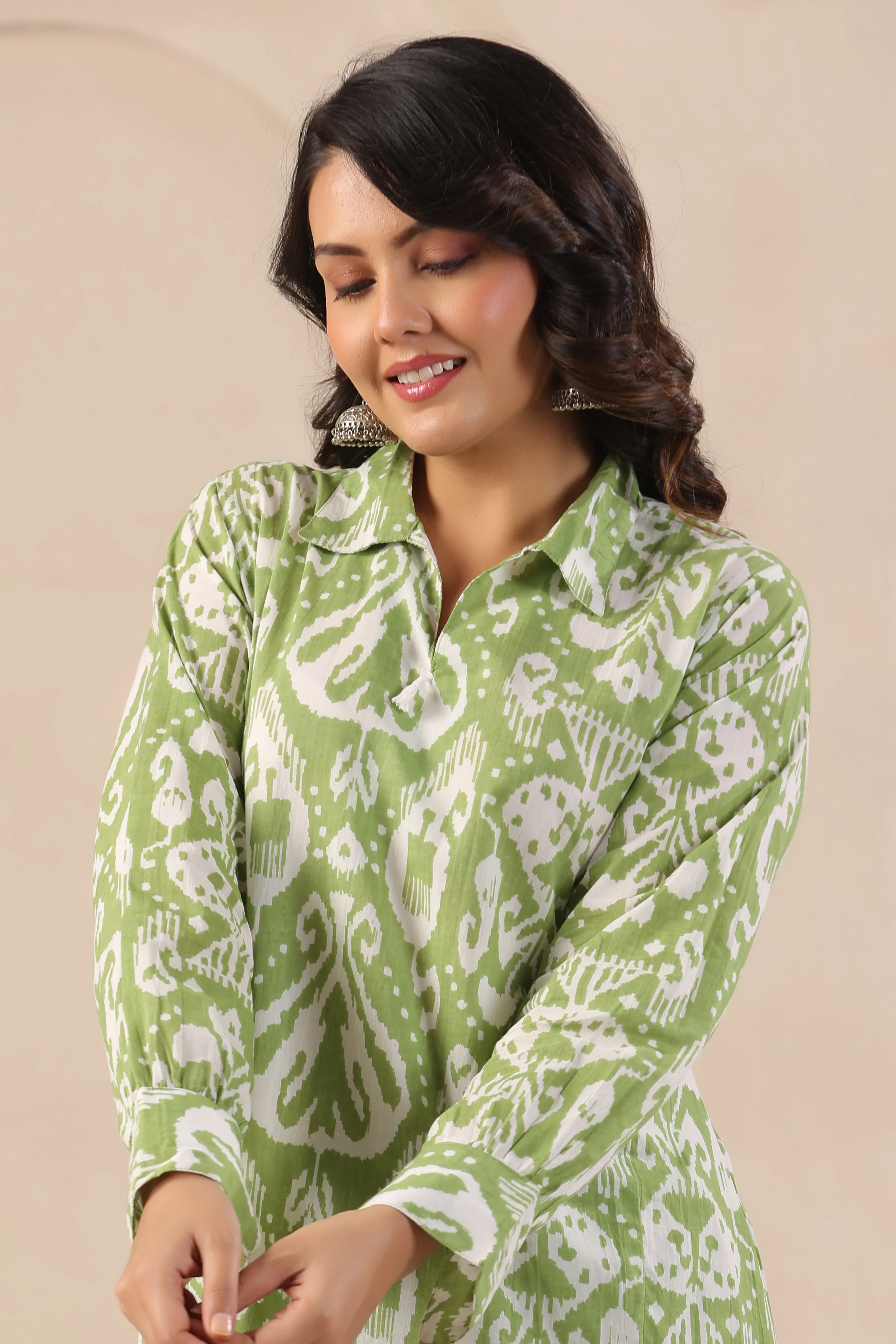ARANYA FERN IKAT PRINT PREMIUM PURE COTTON KURTA PANT SET - Image 2