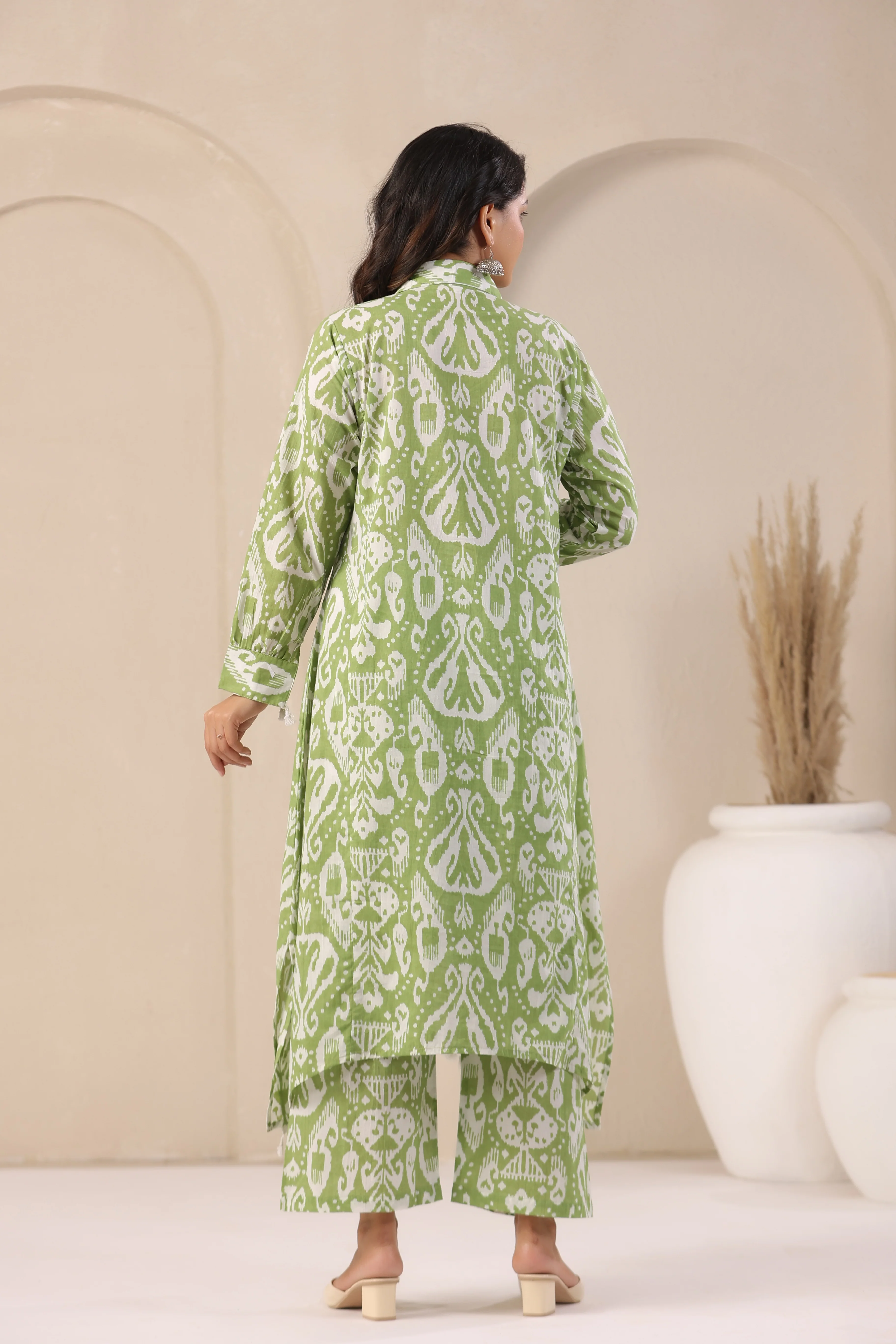 ARANYA FERN IKAT PRINT PREMIUM PURE COTTON KURTA PANT SET - Image 3