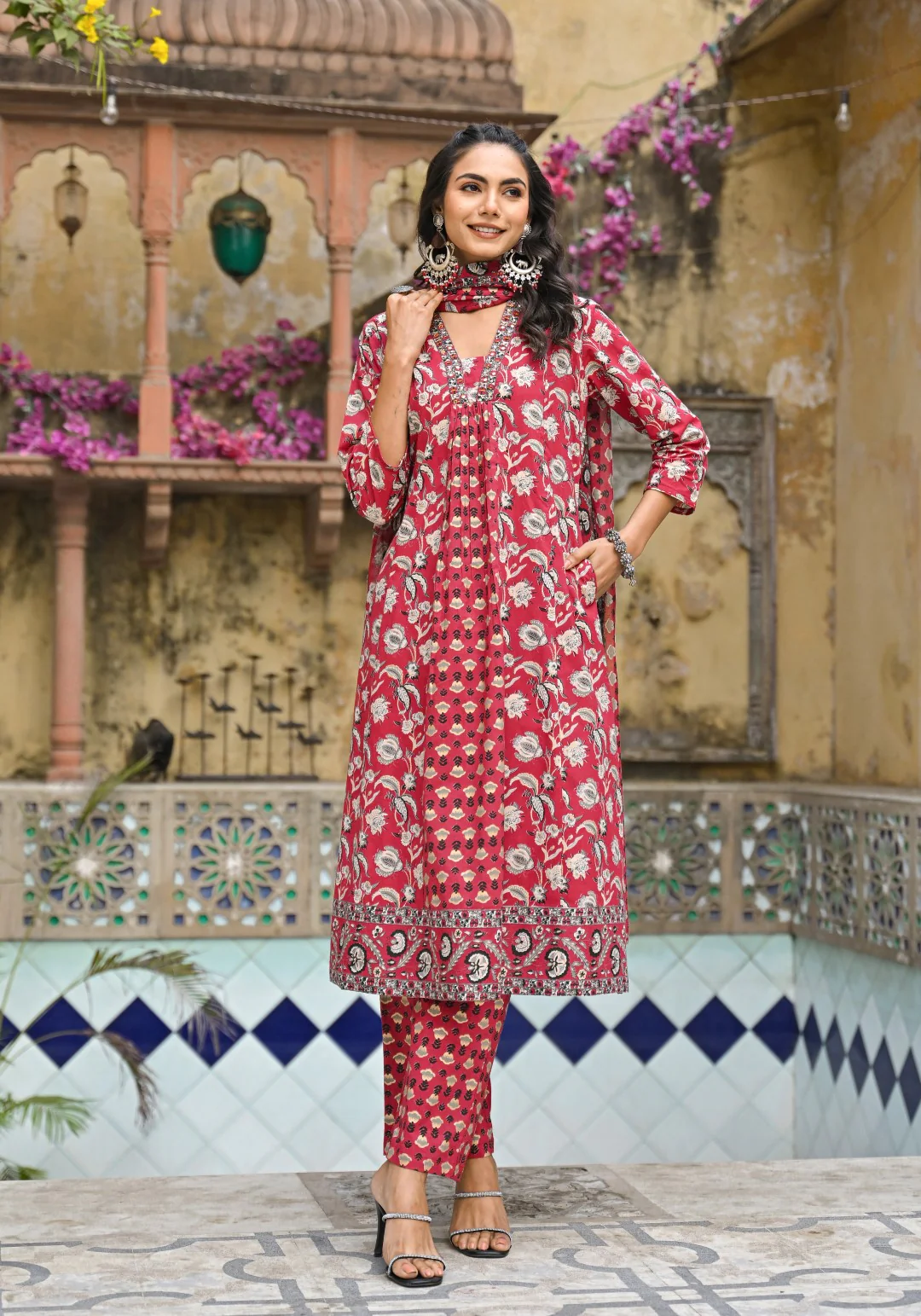 Bodhi Crimson Pure Cotton Suit Set - Image 4
