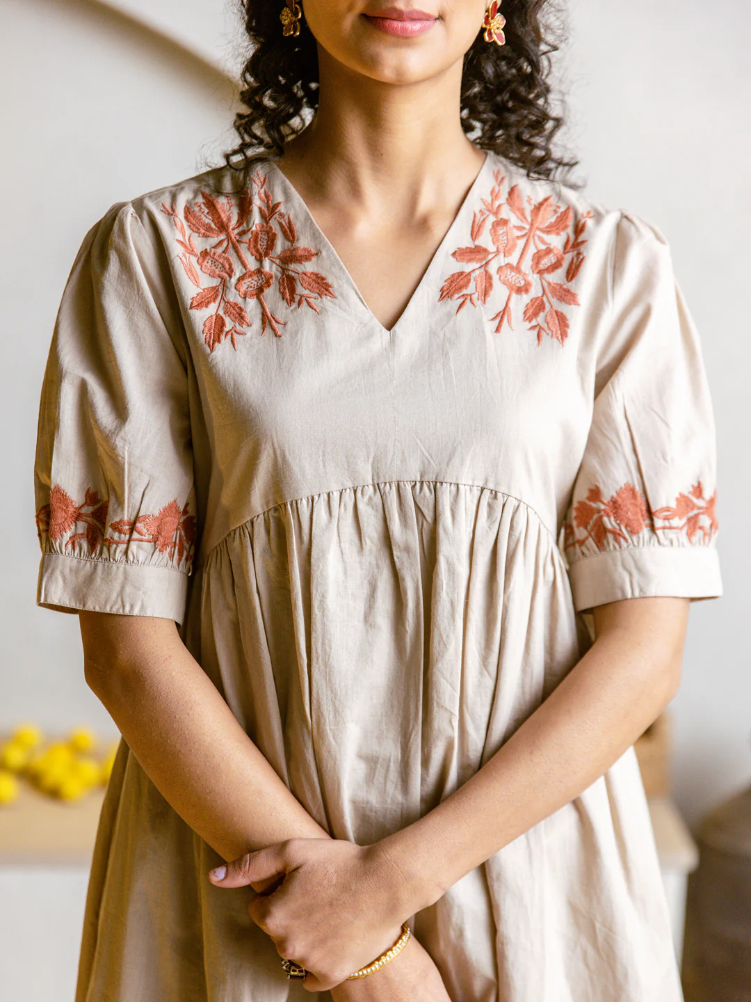 Viva caramel embroidery cotton dress - Image 2