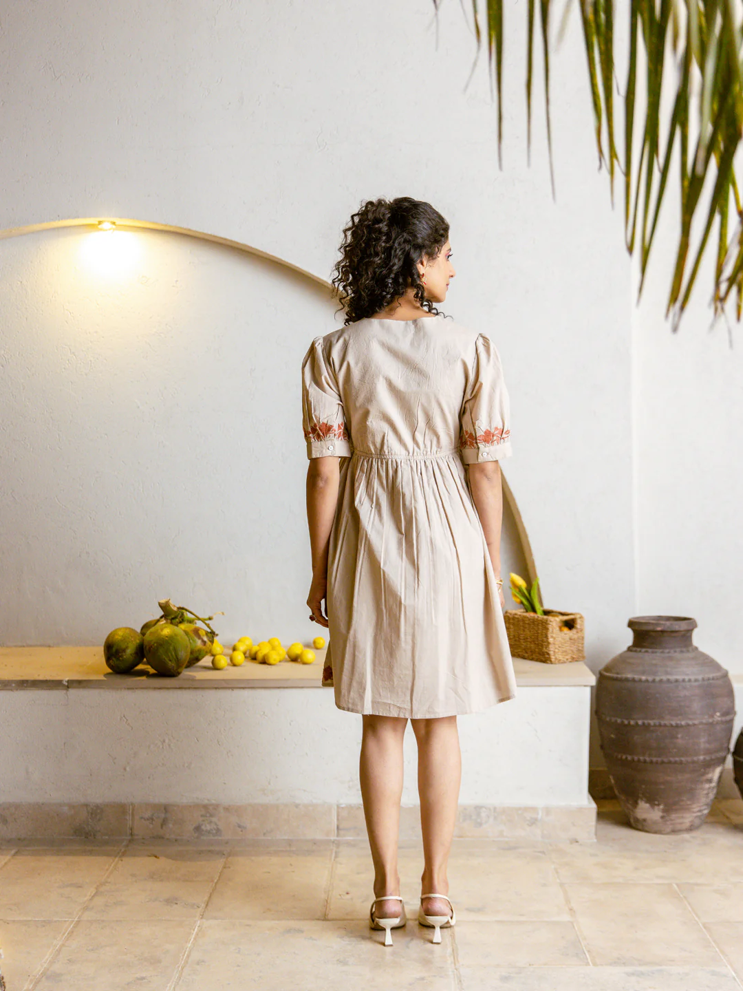 Viva caramel embroidery cotton dress - Image 3