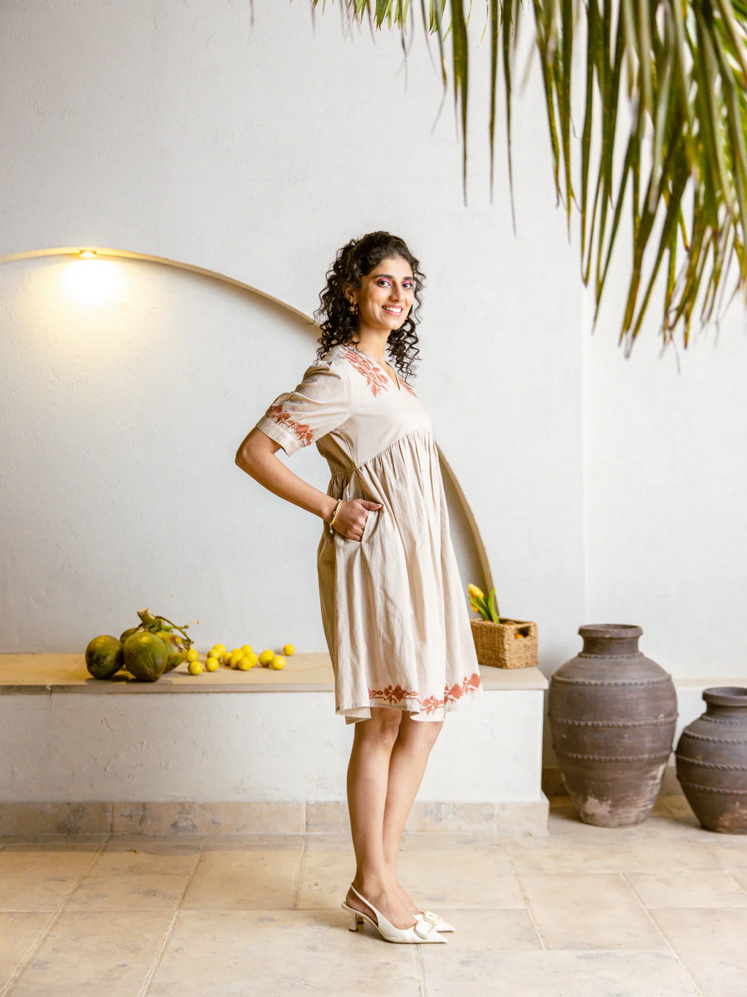 Viva caramel embroidery cotton dress - Image 4