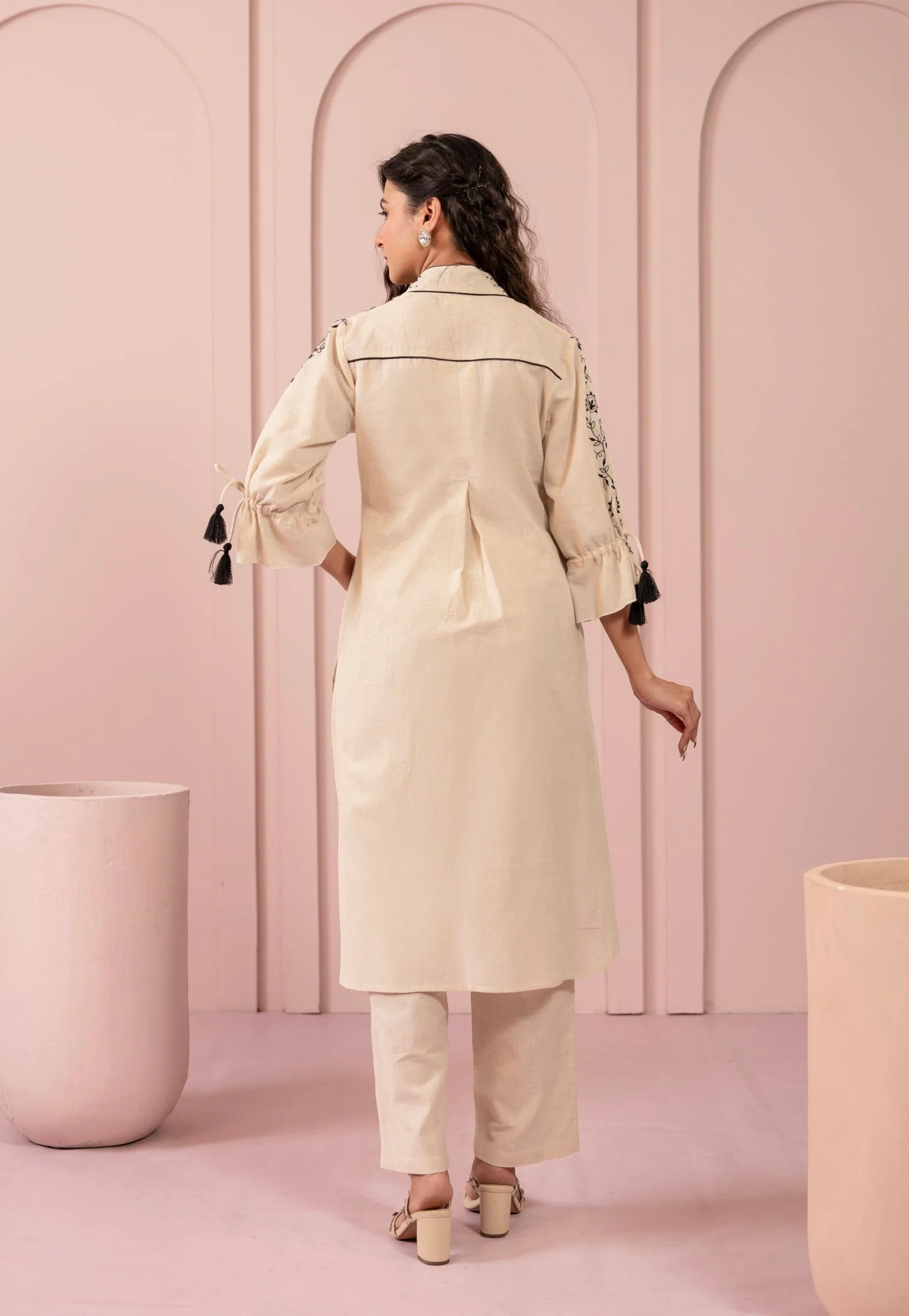Purna Hazel Cotton Embroidery Kurta Pant Set - Image 3